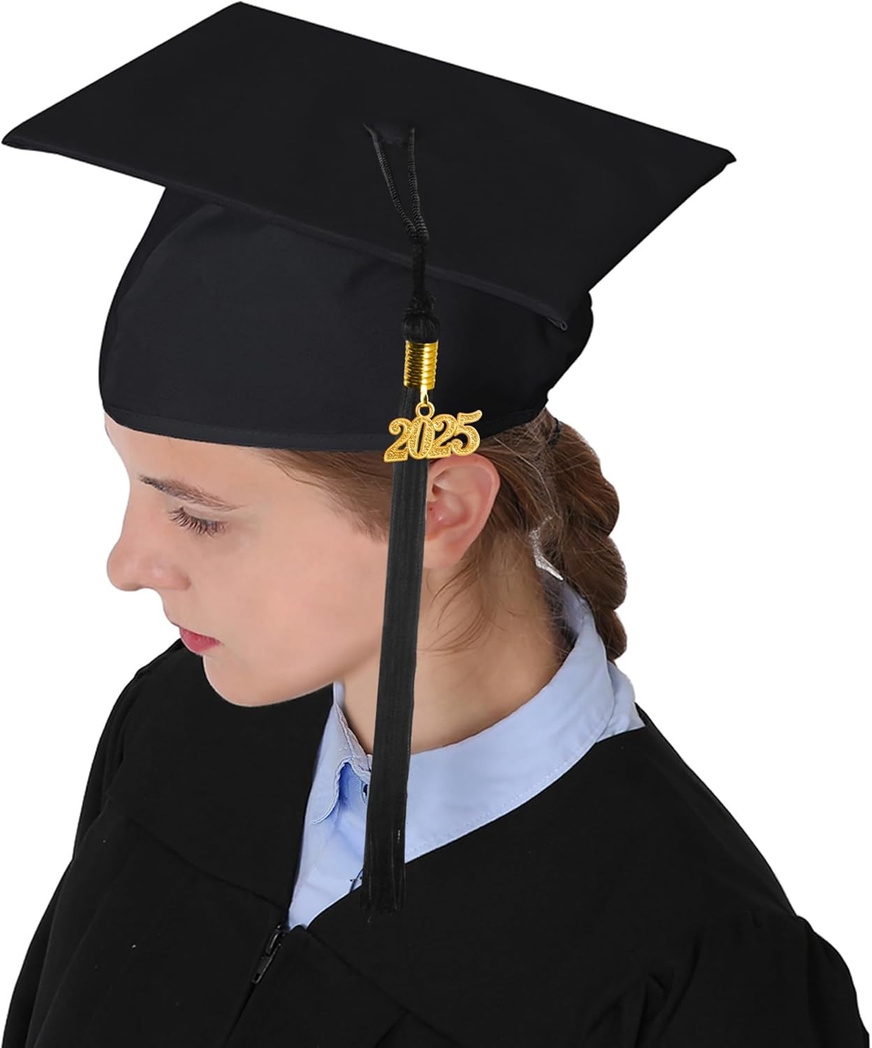 GraduationMall Matte Graduation Cap with 2025 Tassel for High One Size, Black