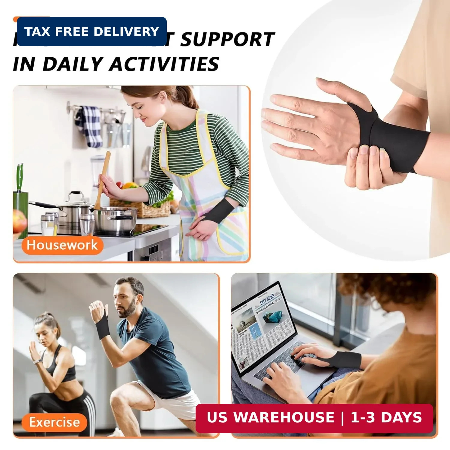 2PCS Ulnar Wrist Brace for Right & Left Hand, Ultra-Thin Elastic Wrist Wrap Comp