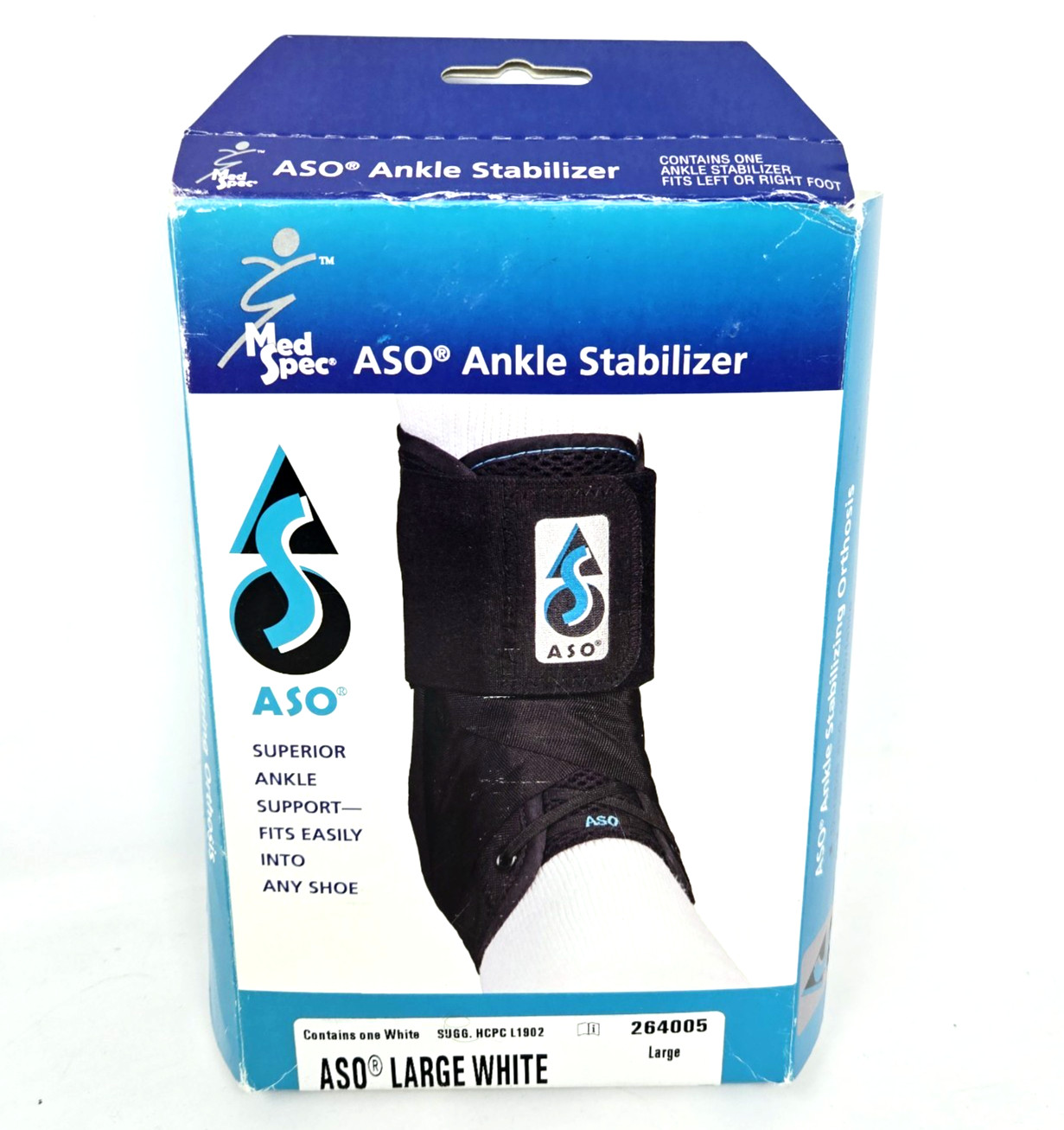 Med Spec ASO Ankle Stabilizer Brace, White, Large, Right or Left, Open Box