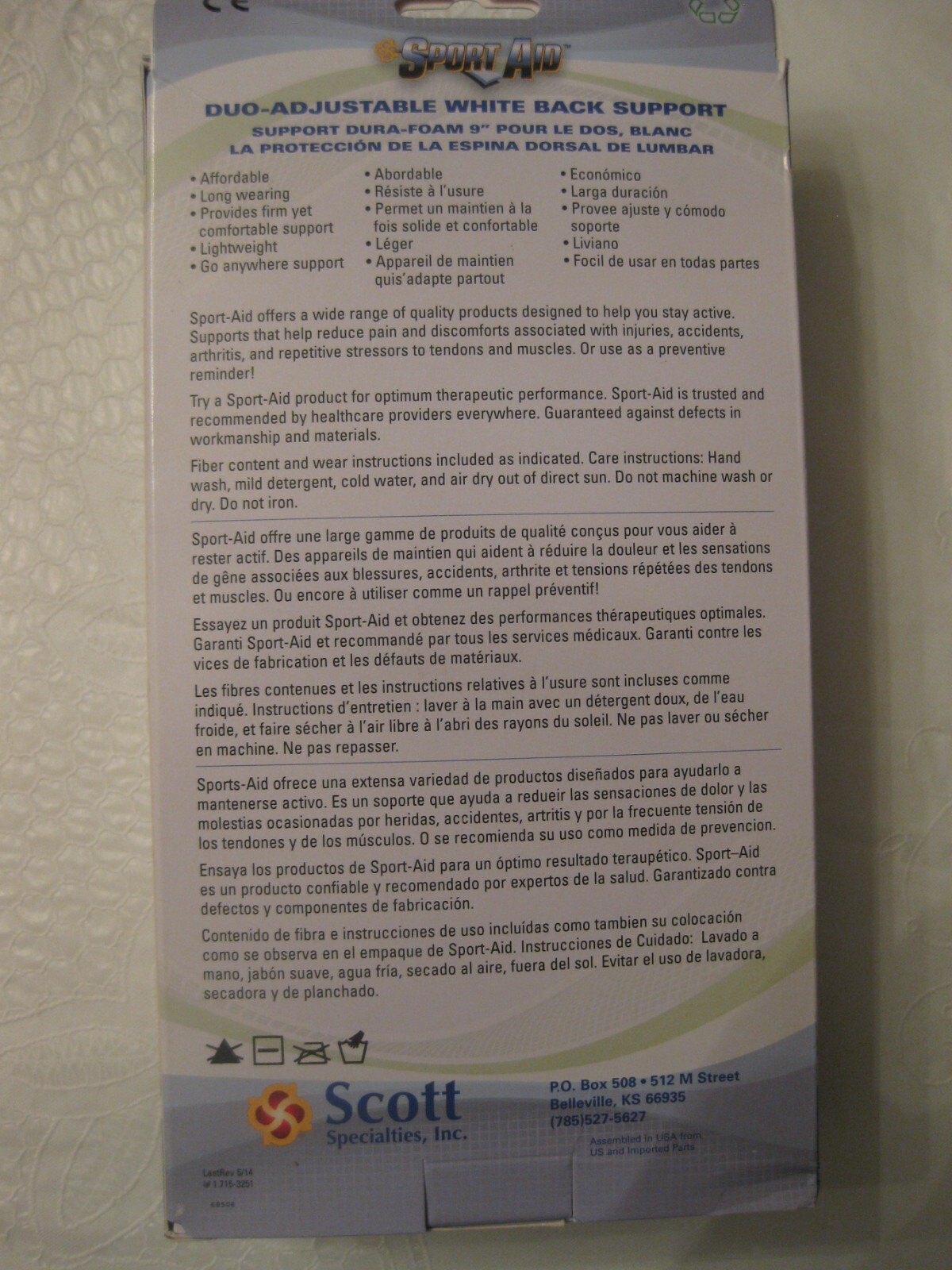 NWB SPORT AID DUO ADJUSTABLE WHITE BACK SUPPORT SIZE M/L