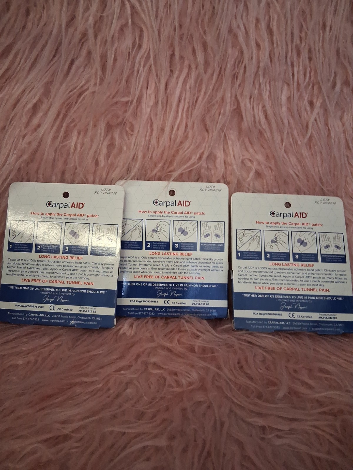 3x Carpal AID Box of 6 Patches for ALL SIZE HANDS for Carpal Tunnel Relief *NIB*
