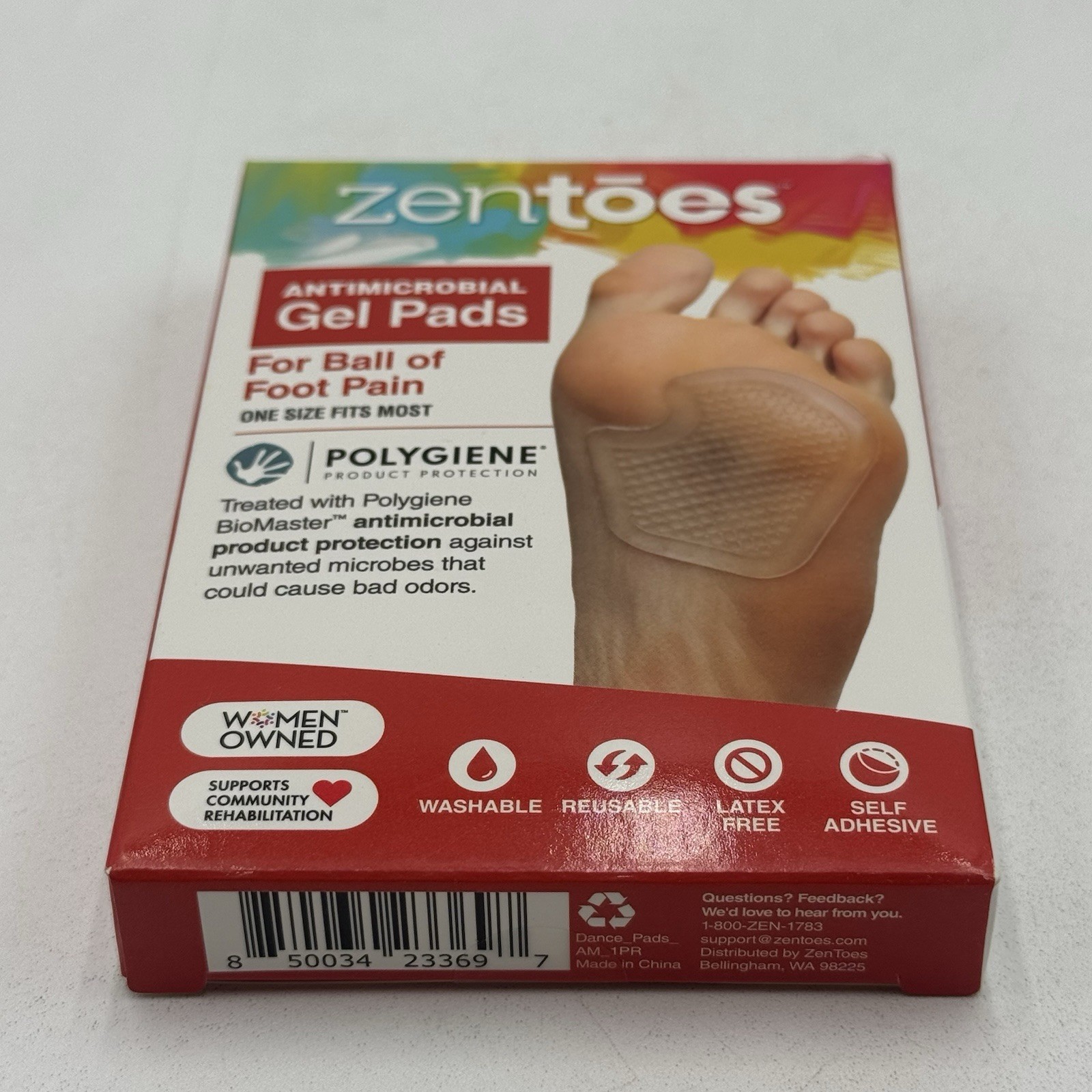 ZenToes Gel Pads For Ball Of Foot Pain Protectors One Pair Antimicrobial