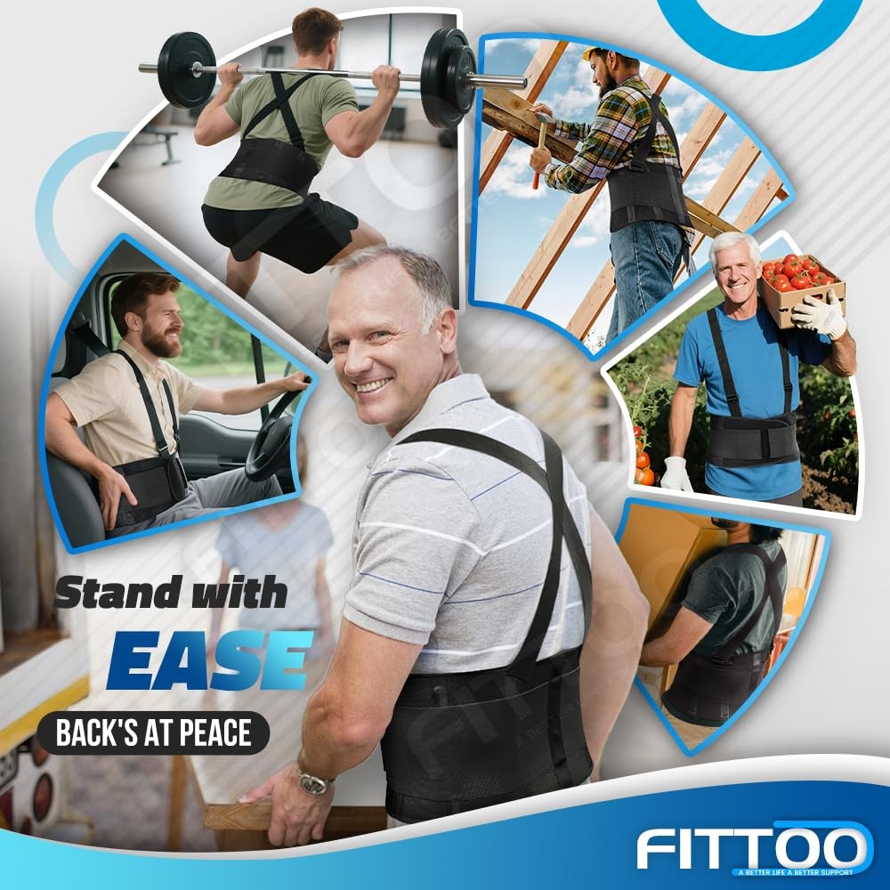 FITTOO Working Lumbar Lower Back Brace Support Belt Large (Pack of 1), Black