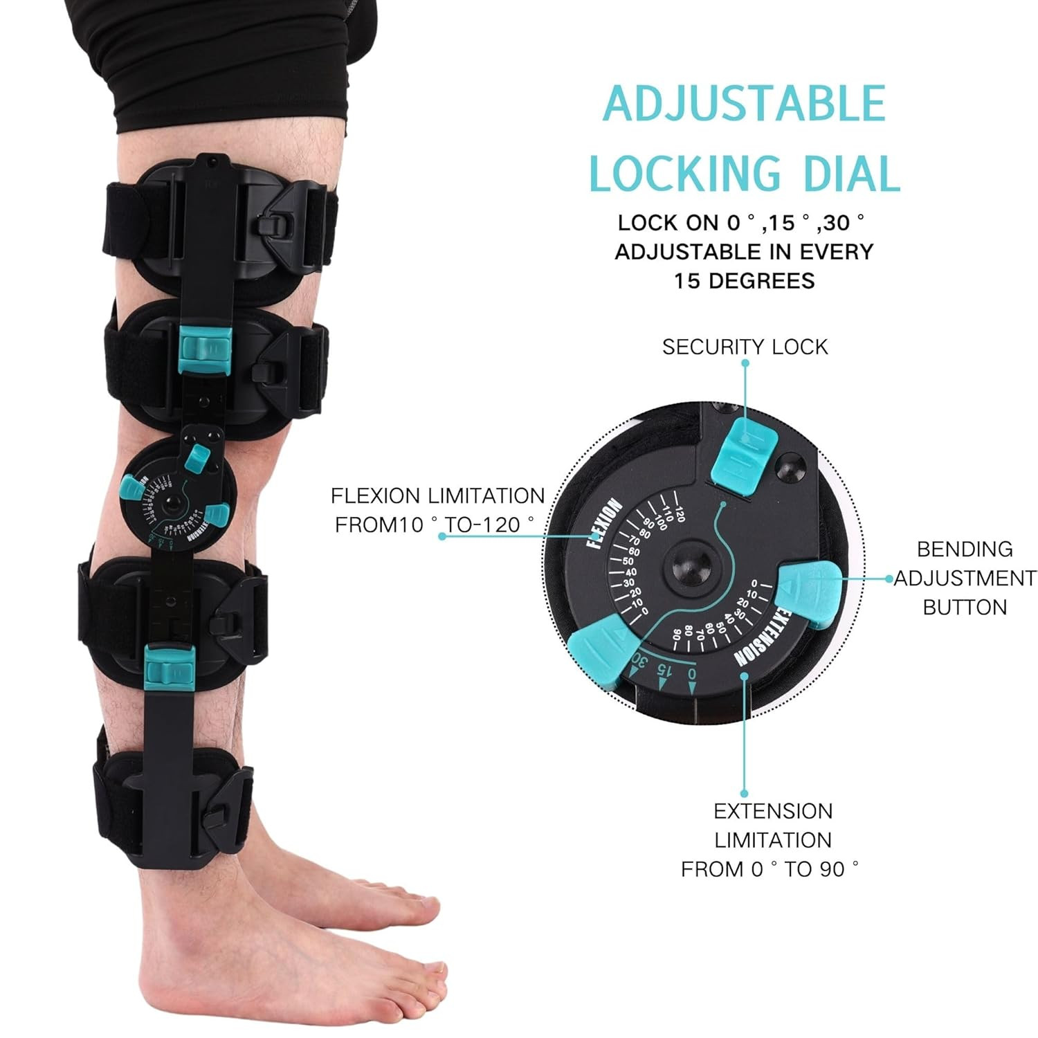 Hinged Rom Knee Brace, Adjustable Post Op Knee Immobilizer for Recovery Stabiliz