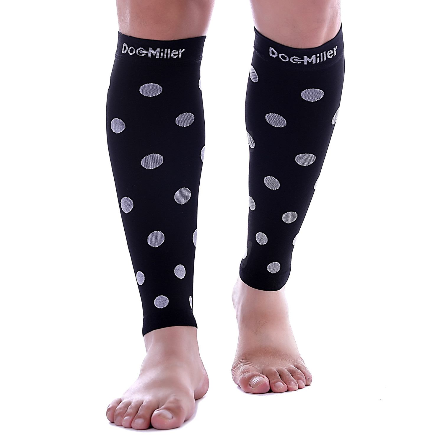 Doc Miller Calf Compression Sleeve 1 Pair 20-30 mmHg Varicose Polka Dots BLK/WHT