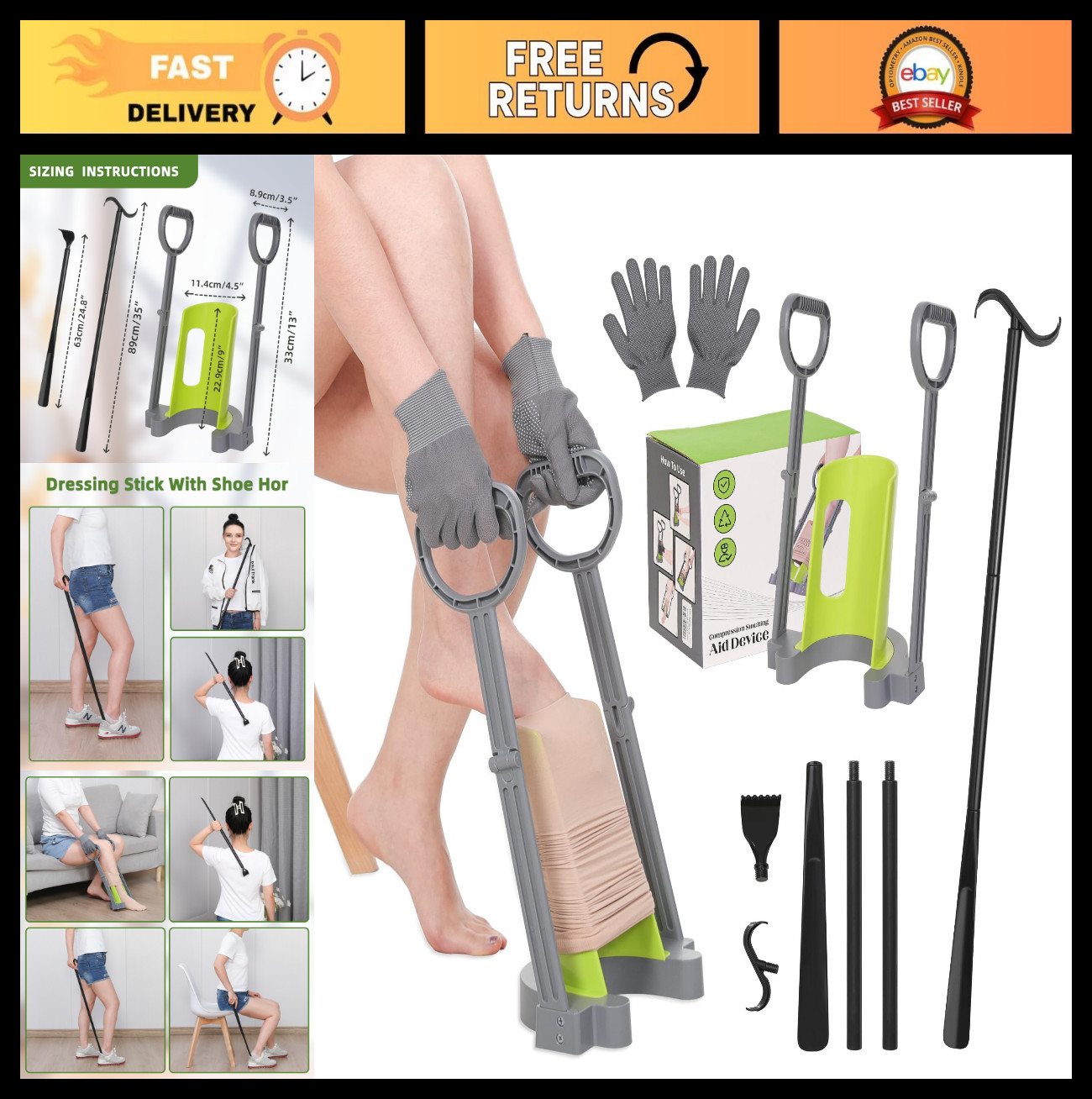 Compression Sock Aid Device – Easy Helper for Putting on Hosiery & Stockings