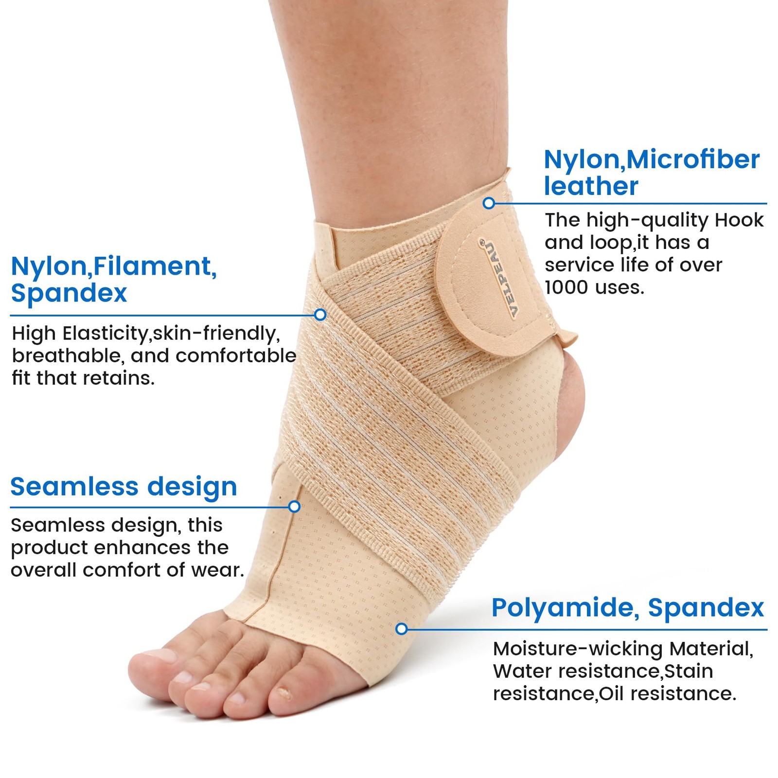 Velpeau Foot & Ankle Support Brace Compression X-Large, Khaki – X-Large