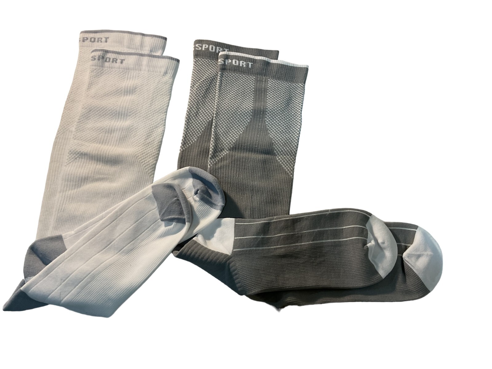 Compression Socks – Celersport Brand- 2 Pair -Tall- 1 Pair White – 1 Pair Grey