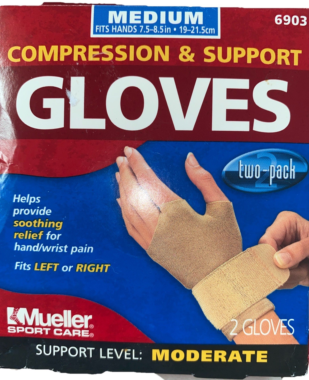 New 2 Pack Mueller Compression & Moderate Support Gloves Sz Medium Tan 6903