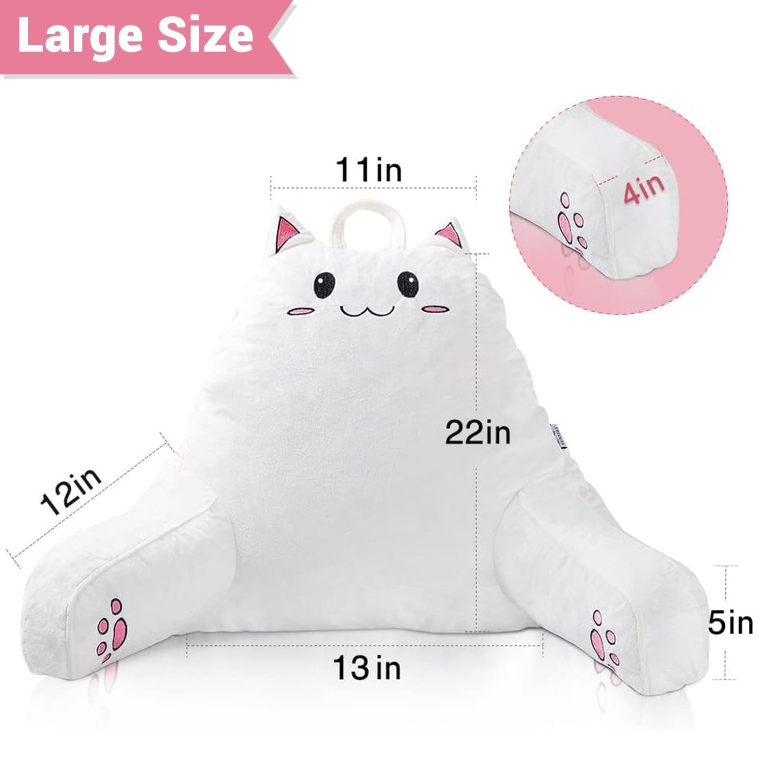 SUNSIDE Kitty Reading Pillow for Sitting in Bed, Cute Back Pillows for Adult …