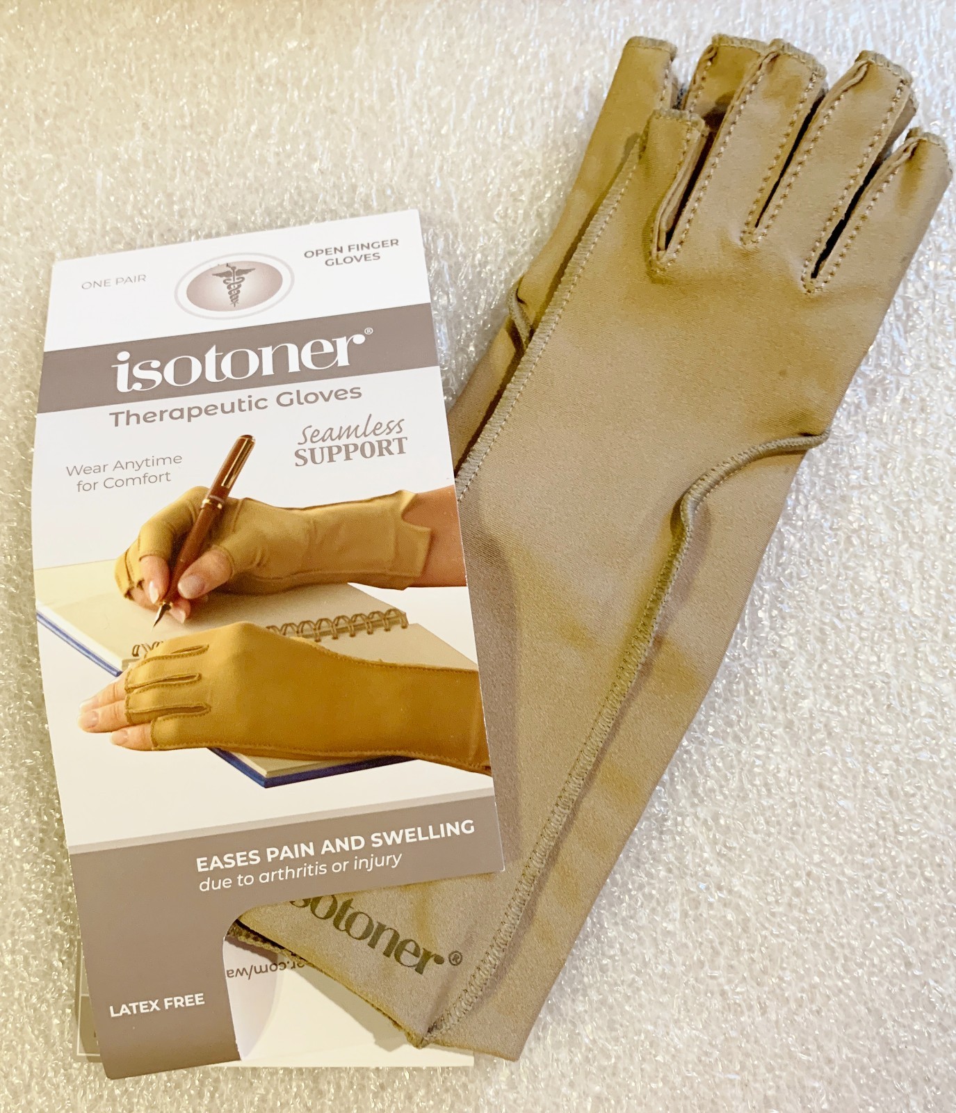 1 Pair S/CH Isotoner Therapeutic Open Finger Gloves Seamless Support-Latex Free