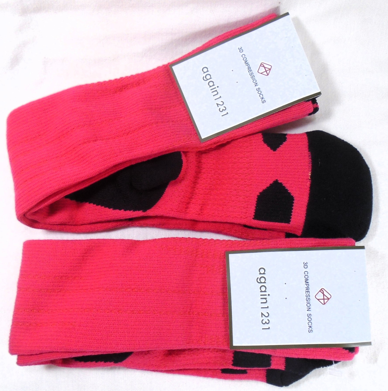 Compression Cushion Knee High Socks, Again1231 3D Knit Technology, 2 Pairs, New