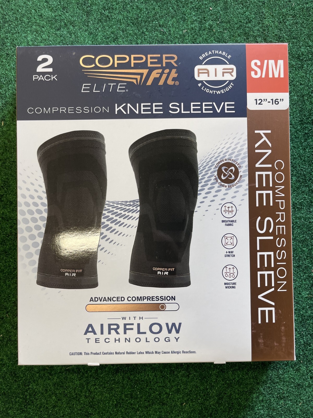 Elite Copper Fit Knee Compression Sleeve Flexible S/M 12″-16″, 2-PACK