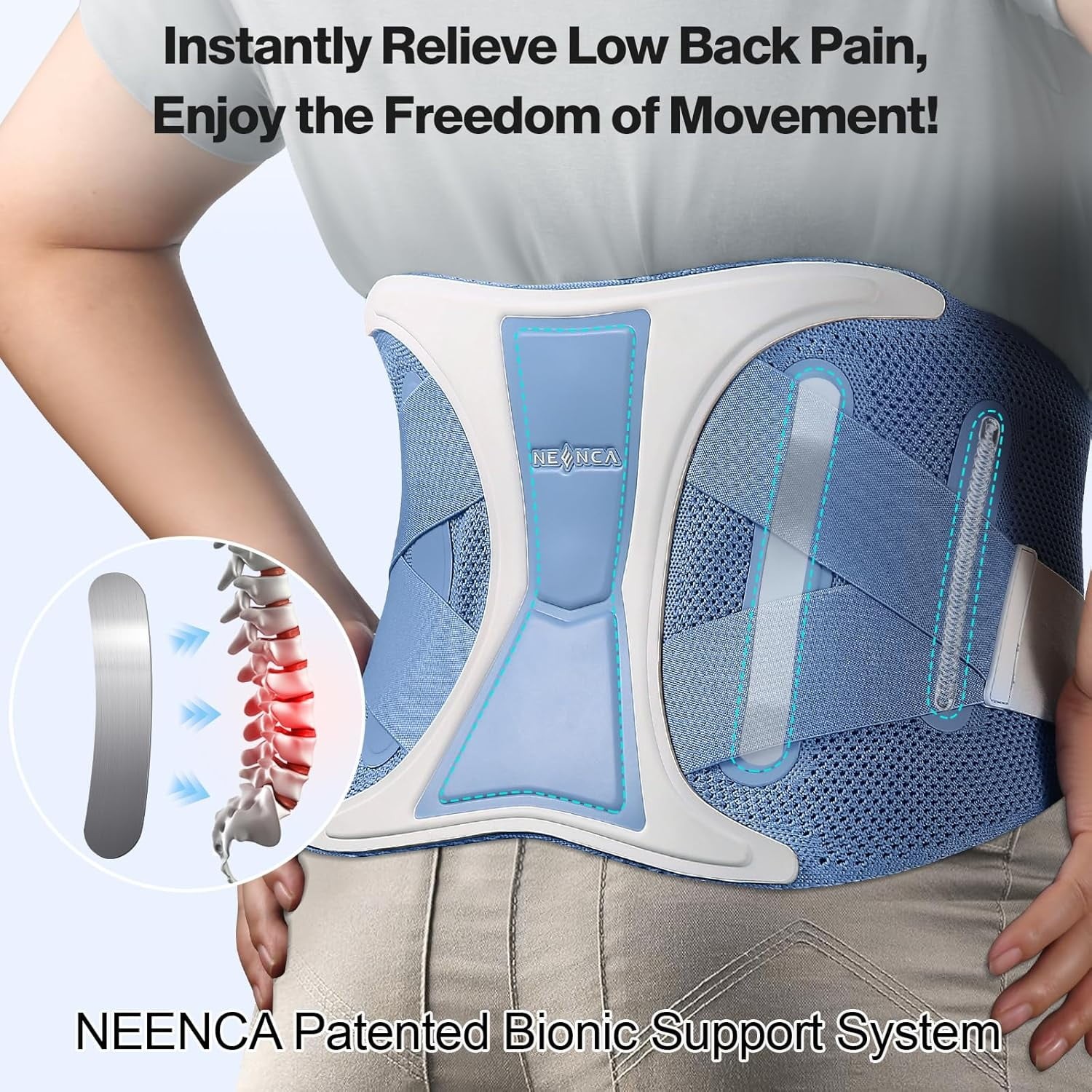 NEENCA Back Brace, Adjustable Lumbar Support Belt with Patented Bionic Support
