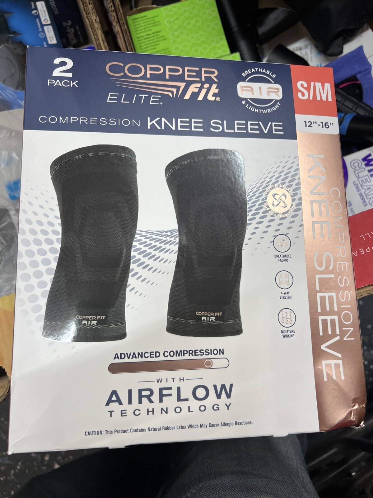 NOB- Elite Copper Fit Knee Compression Sleeve Flexible S/M 12″-16″, 2-PACK