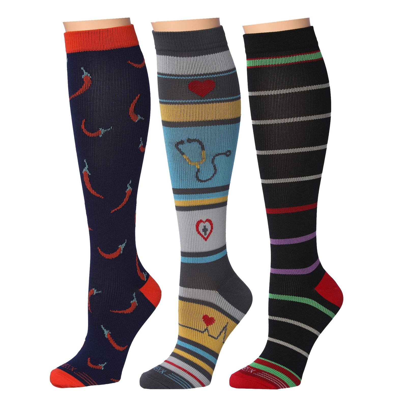 REXX 6 Pairs Compression Socks 15-20mmHg for Men & Women Small-Medium, Multi