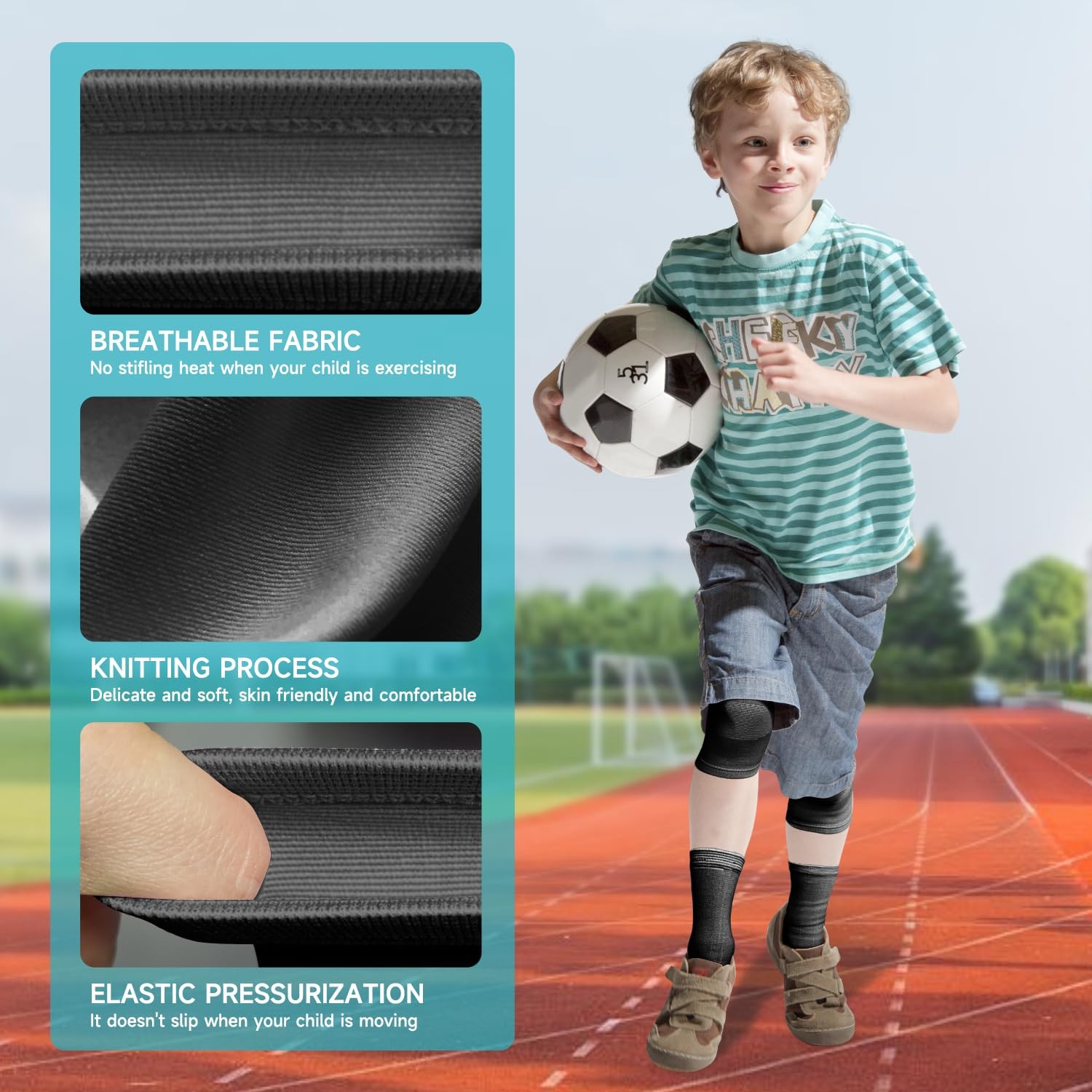 2 Pairs Kids Knee Braces, Ankle Supports, Non Slip Compression, Dance, Black, S
