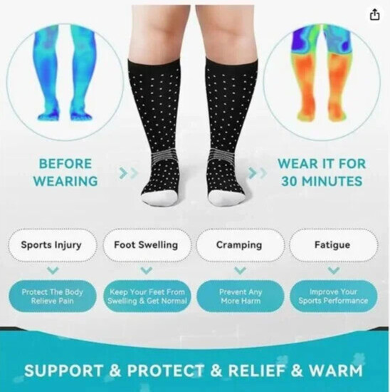 Wide Calf Compression Ankle Support Socks 3 Pairs NEW SIZE XXXL BLACK,PINK,BLUE