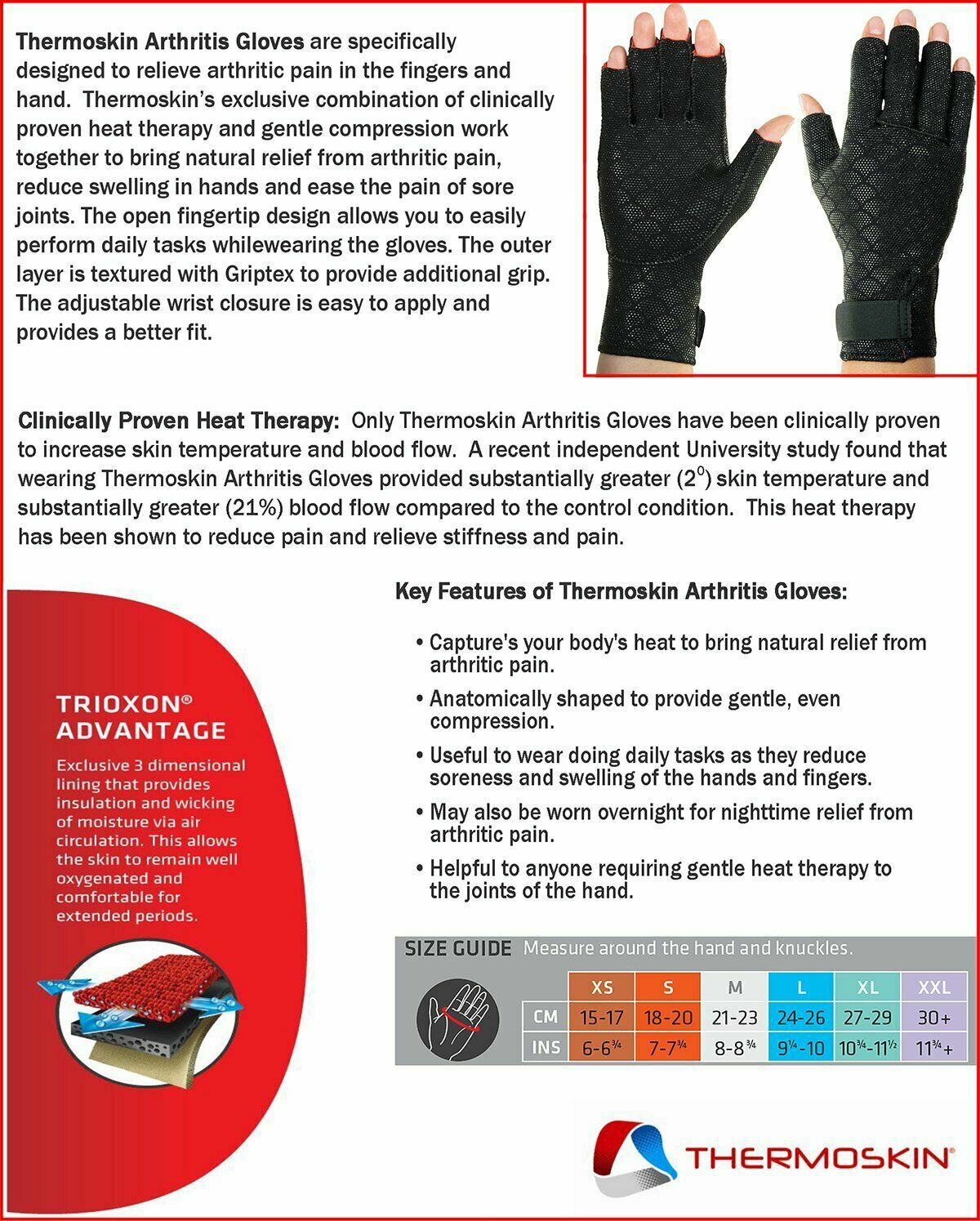 Thermoskin Compression Gloves Black Relief Arthritic Pain Sensitive Hands SMALL