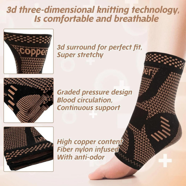 2Pcs Adjustable Copper Infused Ankle Support Compression Sleeve for Sports