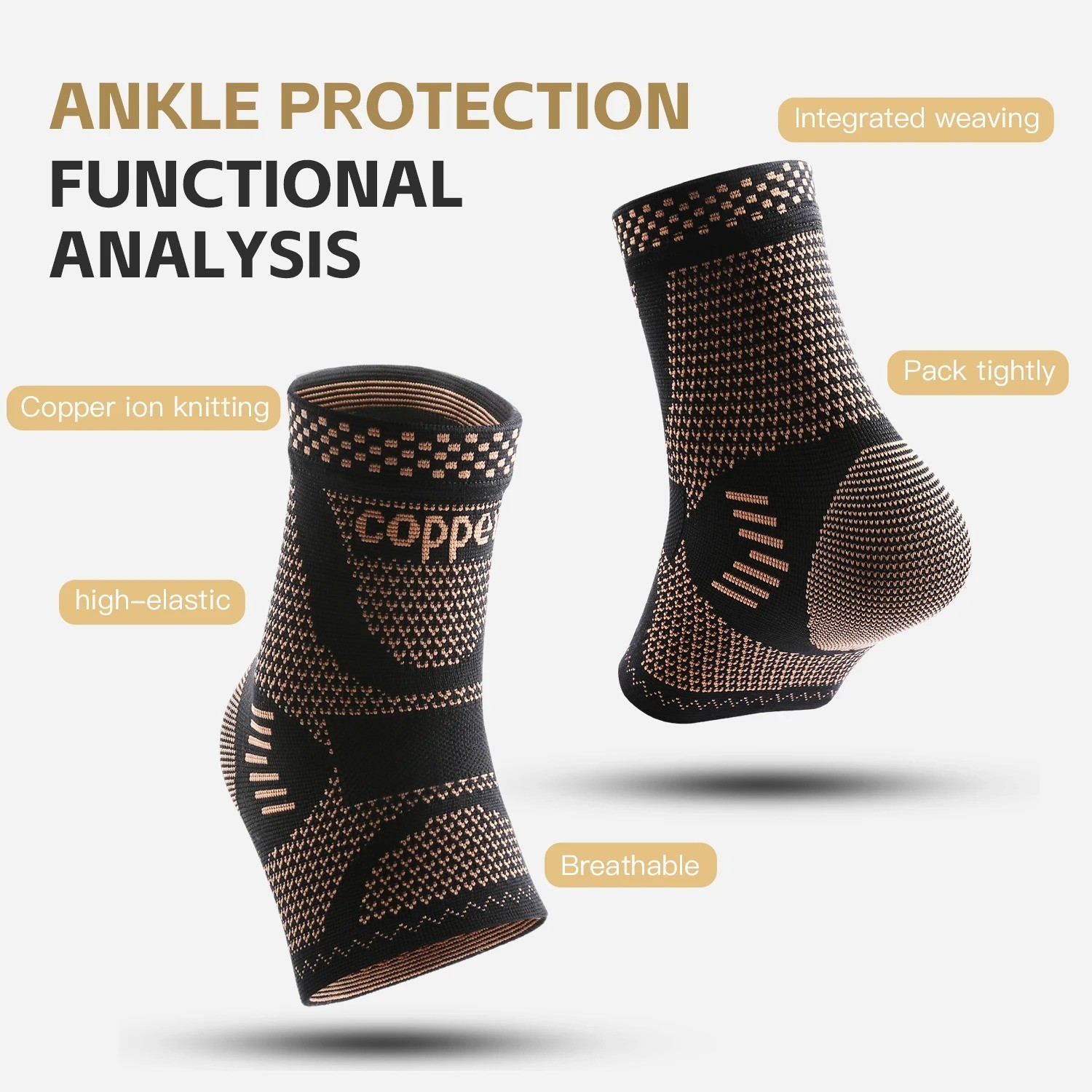 Copper Ankle Support Compression Strap Achilles Tendon Brace Sprain Sports
