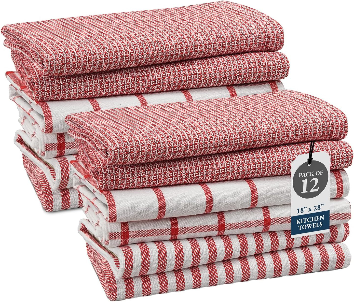 Kitchen Towels Set of 12-100% Cotton, Quick-Drying 18” x 28” Absorbent Dish & Te