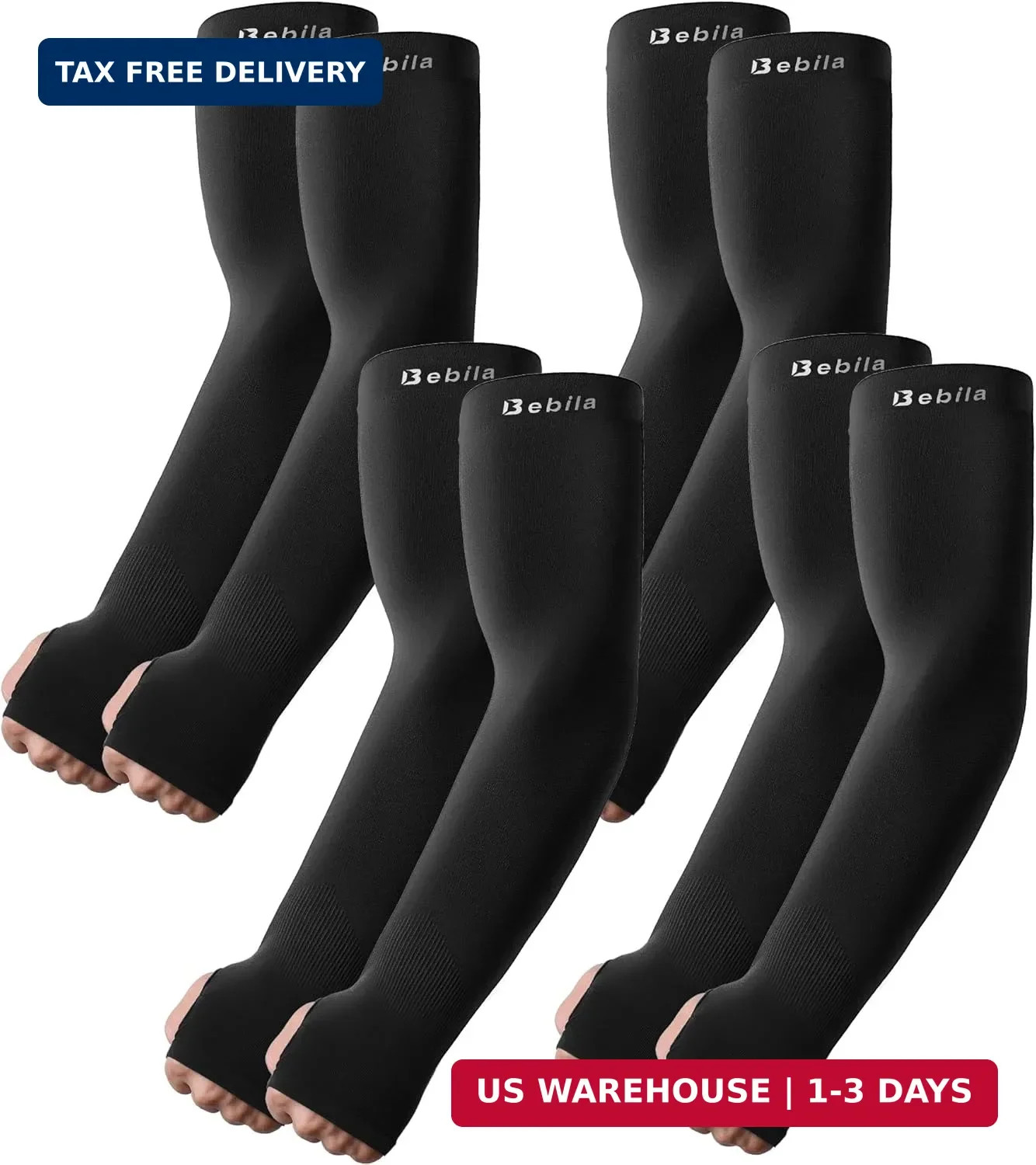 Bebila Arm Sleeves Sun Protection UV Thumb Hole Sports Golf Volleyball Men Women
