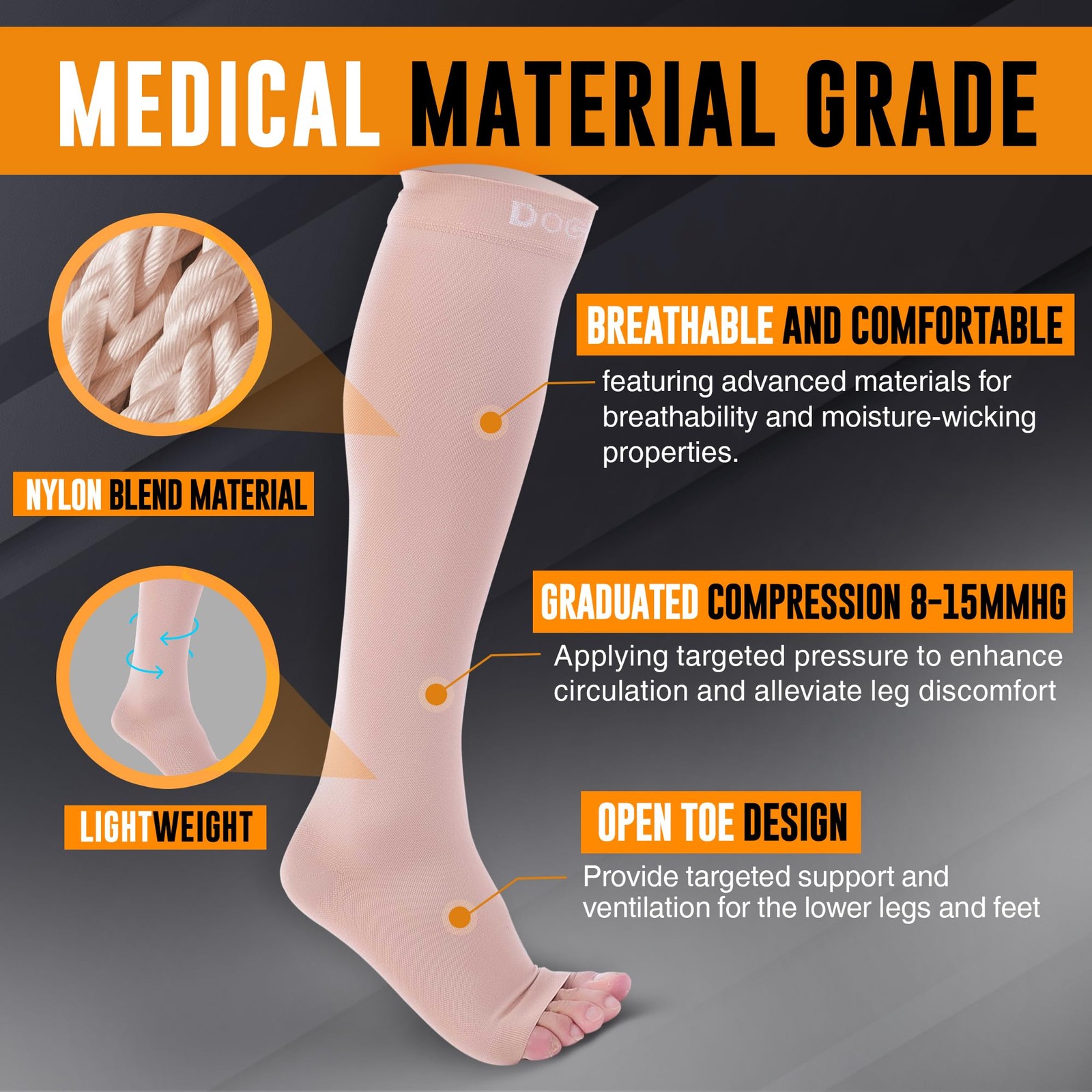 , Open Toe Compression Socks, 8-15 mmHg, Toeless, Support Circulation, Shin S…