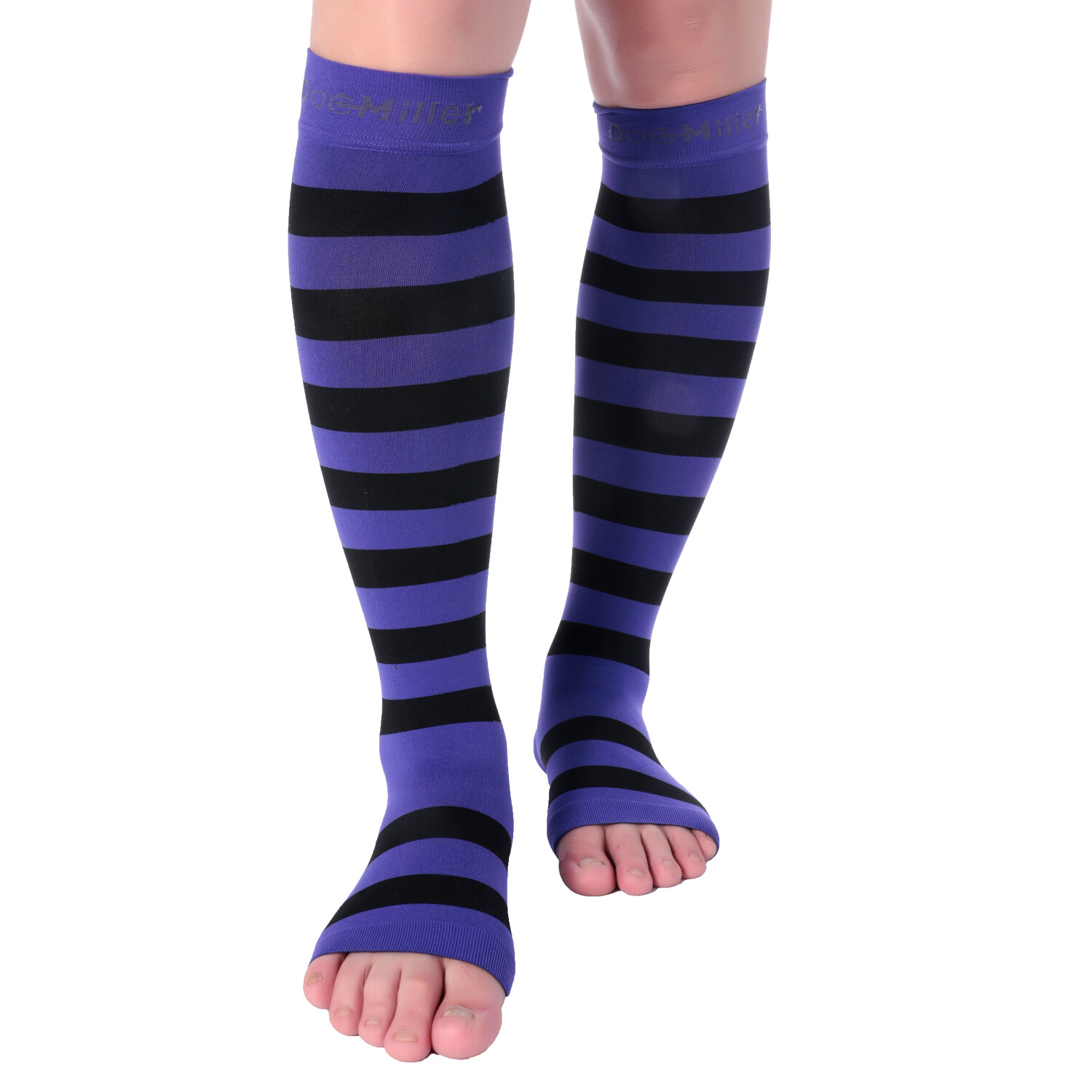 Doc Miller Open Toe Socks Compression 15-20mmHg Recovery Varicose Veins PURP/BLK
