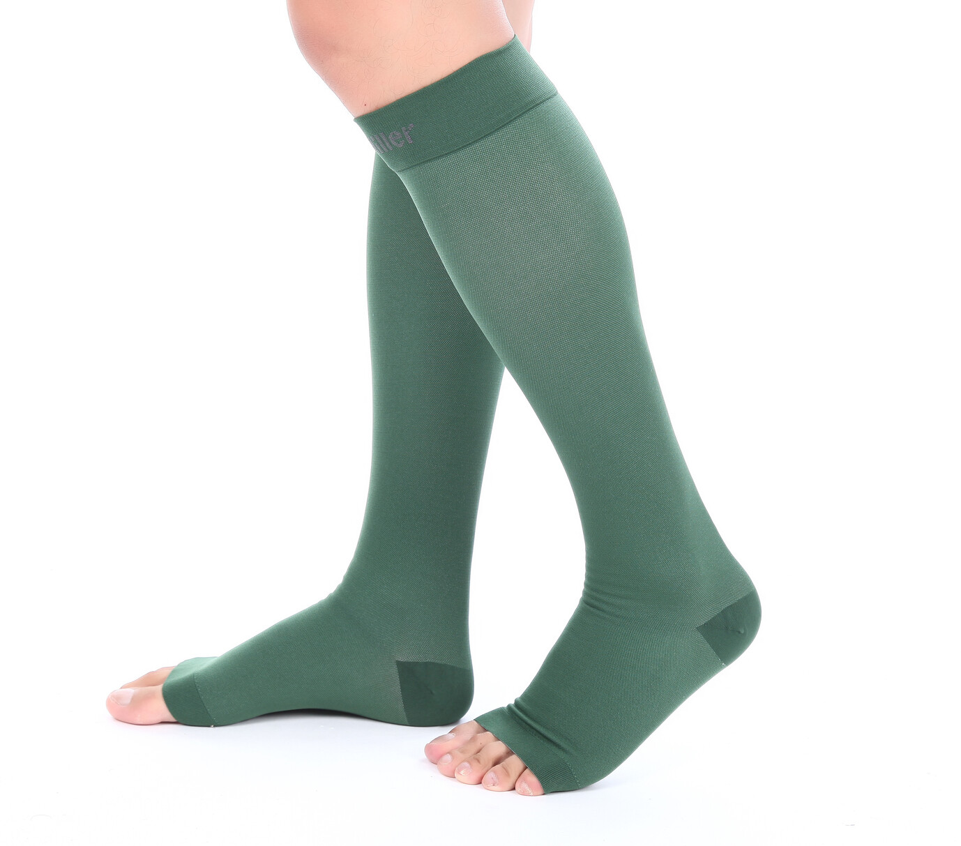 Doc Miller Open Toe Compression Socks 15-20mmHg Recovery Varicose Veins DK GREEN