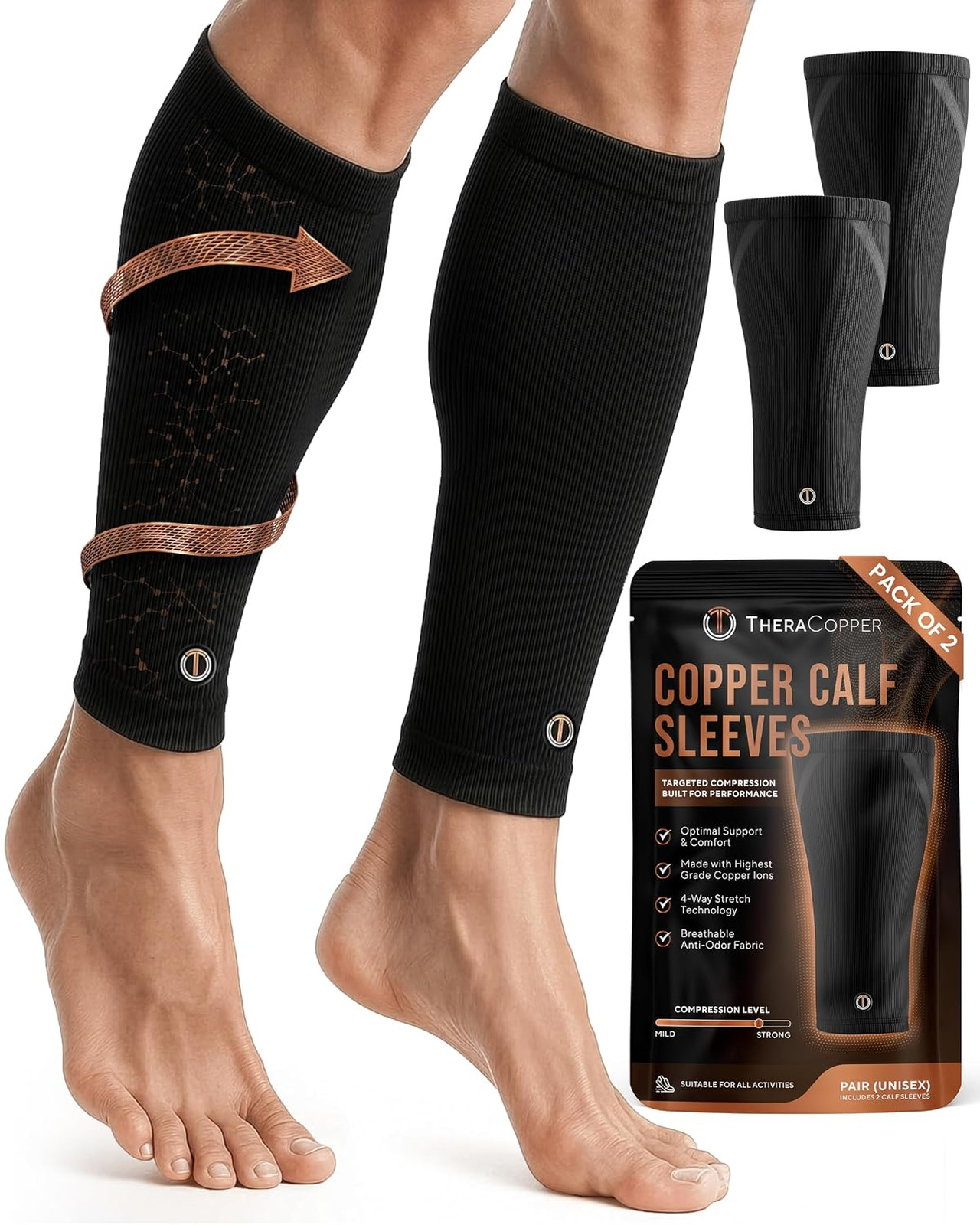 Copper Calf Compression Sleeve for Women Men Small 2 Pack Breathable Non-Slip