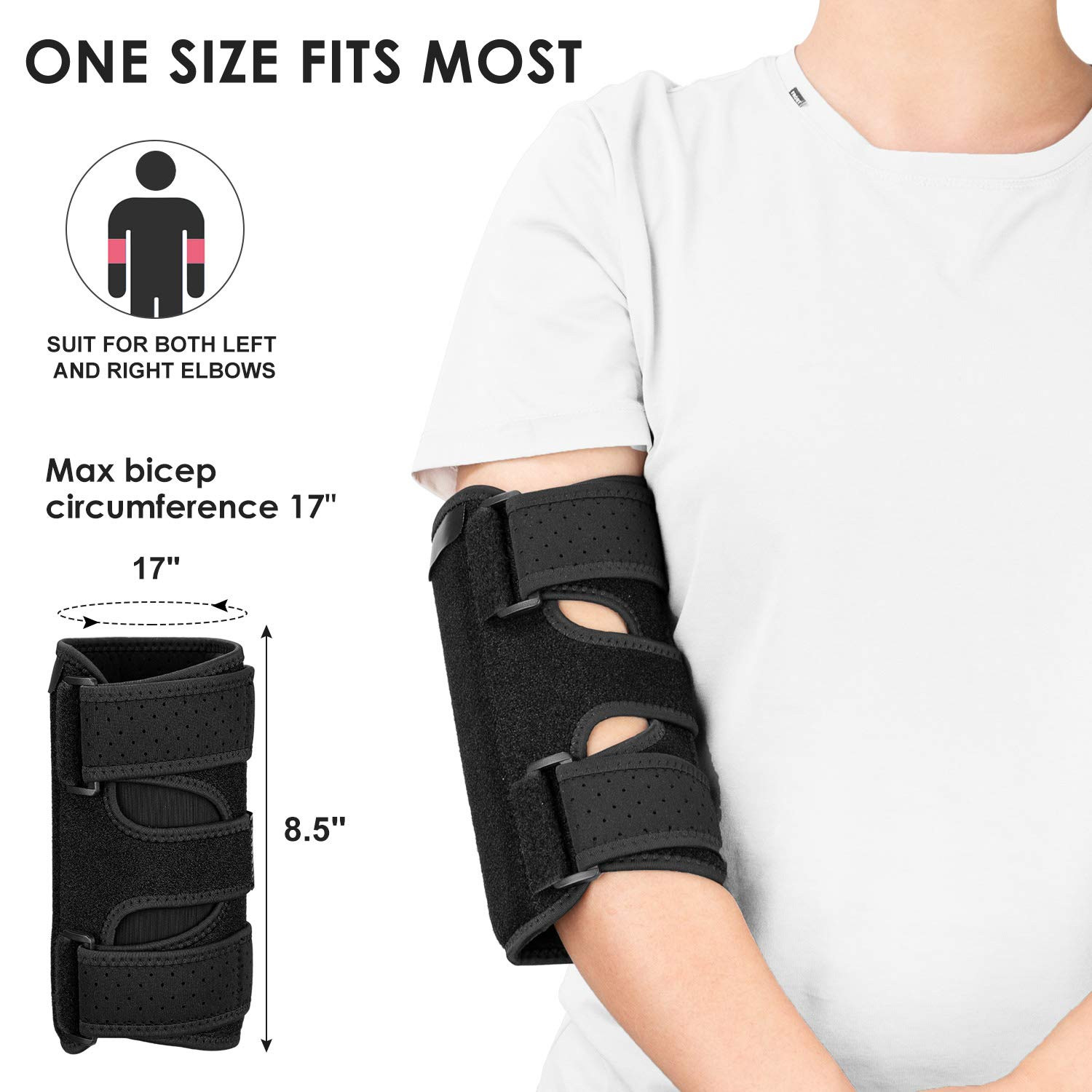 Elbow Brace, 2 Removable Metal Splints for Tendonitis, Elbow Brace for Ulnar Ner