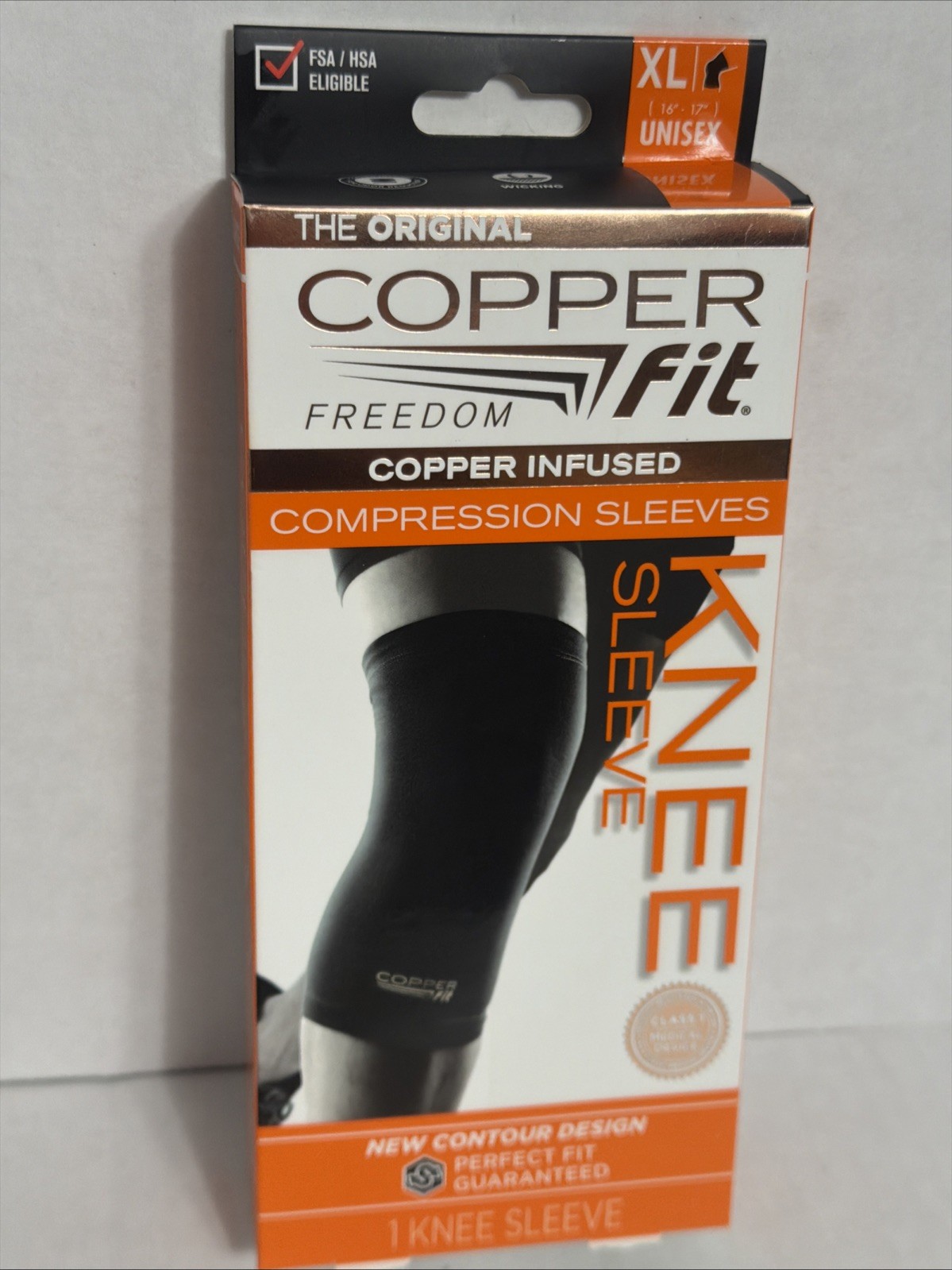 Copper Fit Freedom Copper Infused Compression Knee Sleeve – Size XL – Black 2B