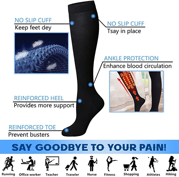 3 Pair Compression Socks unisex anti Fatigue Pain Relief 20-30 Mm hg