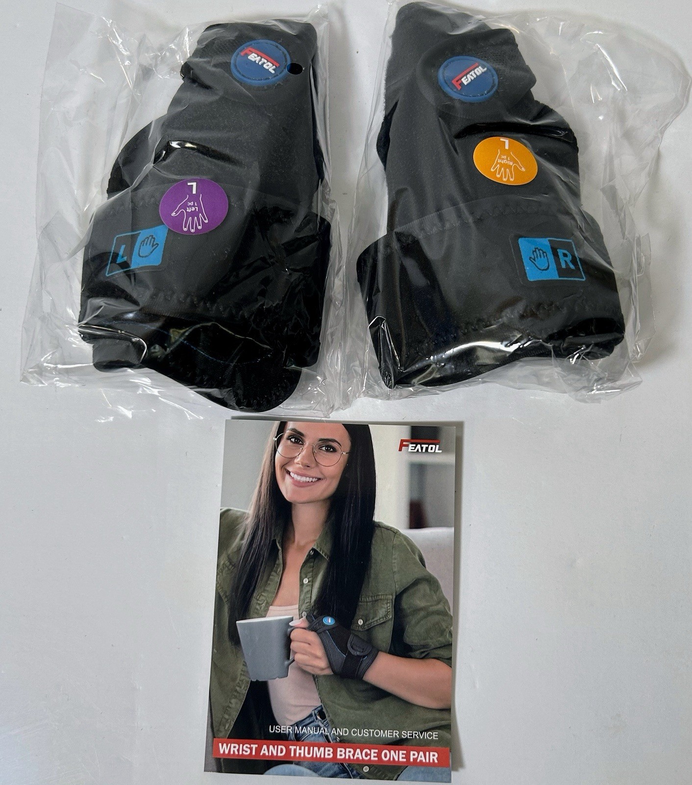 FEATOL Maximum Pain Relief for aches & pain Large wrist & thumb brace One Pair