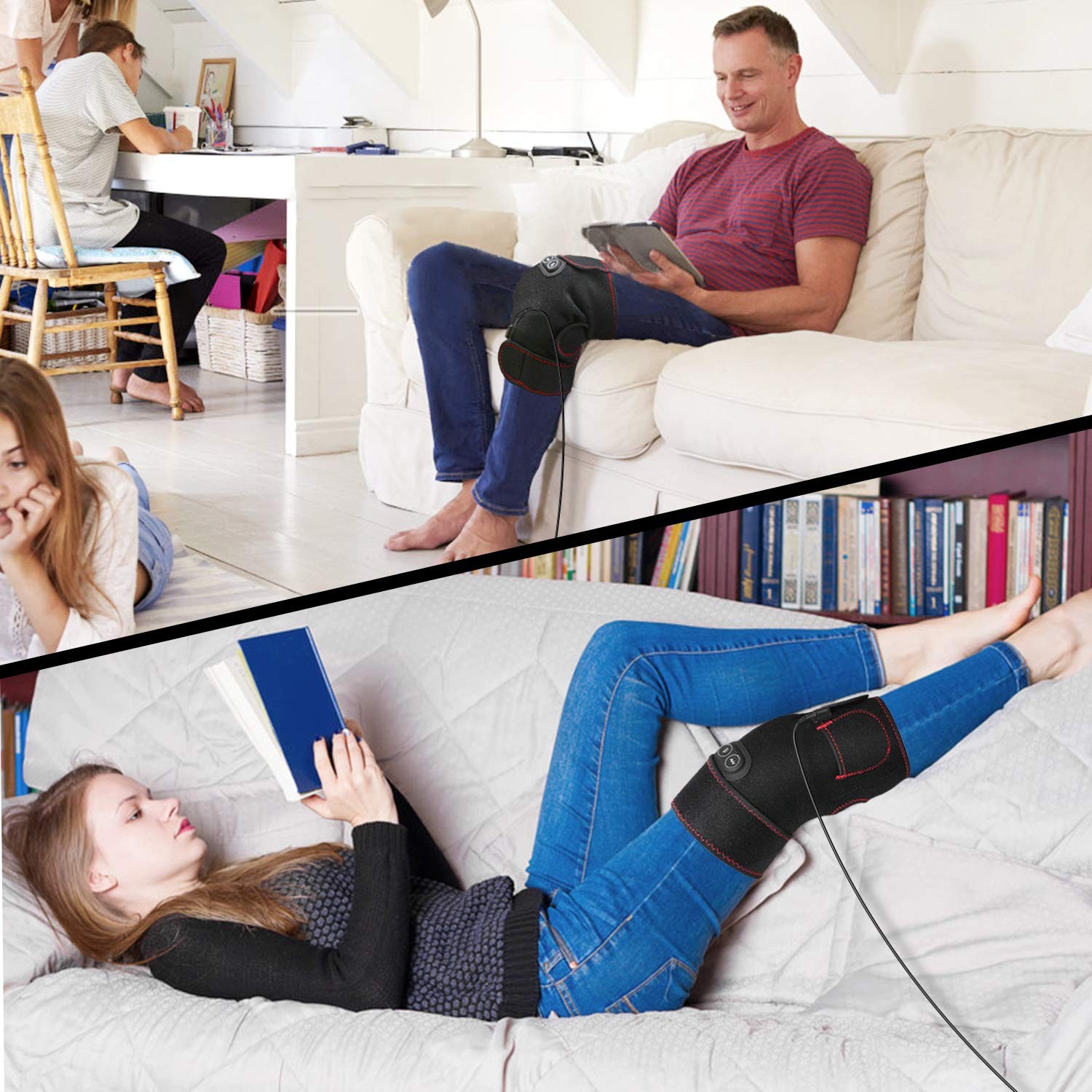 Heated Knee Brace Wrap, 3 Adjustable Heat and Vibration Knee Massager for Arthri