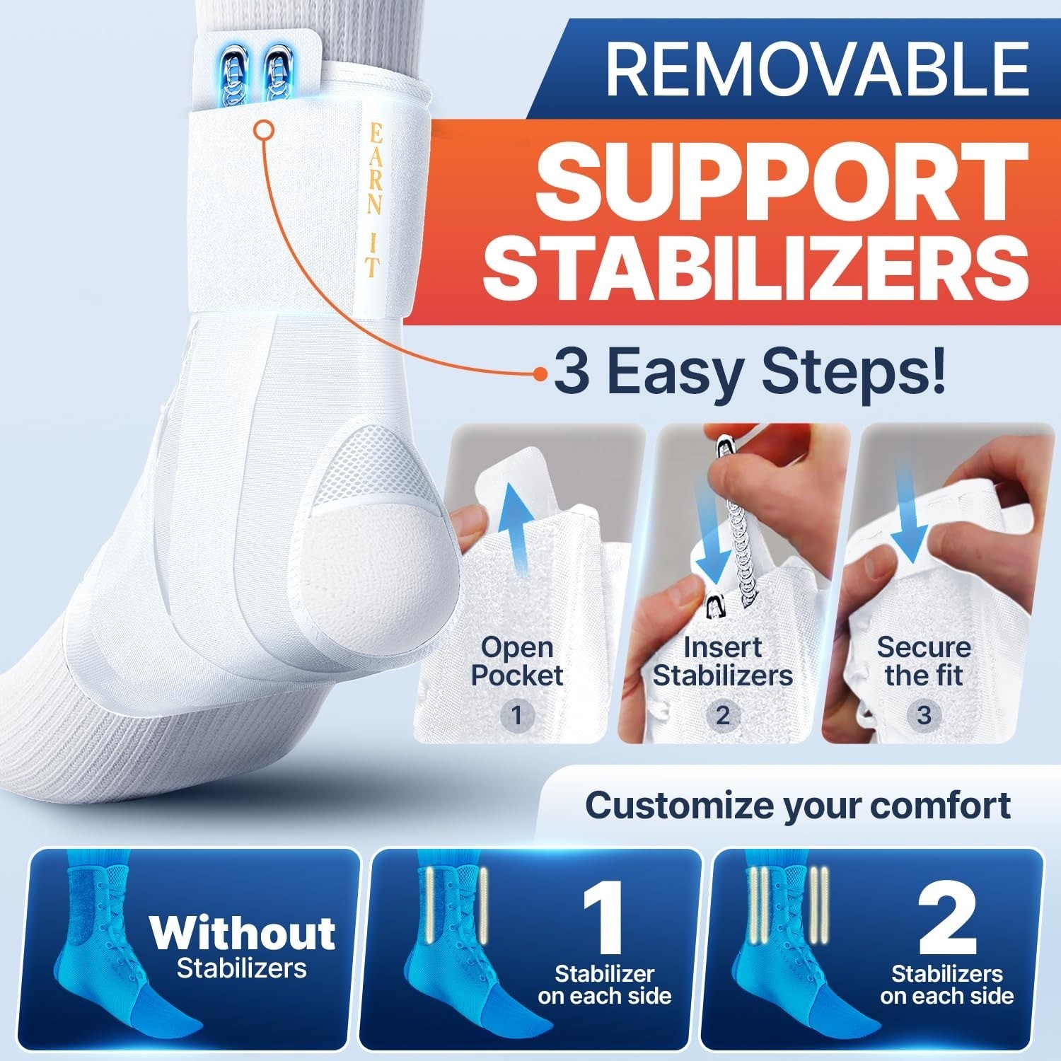Breathable Ankle Brace for Support Sprained Ankle White Size 11.5-12