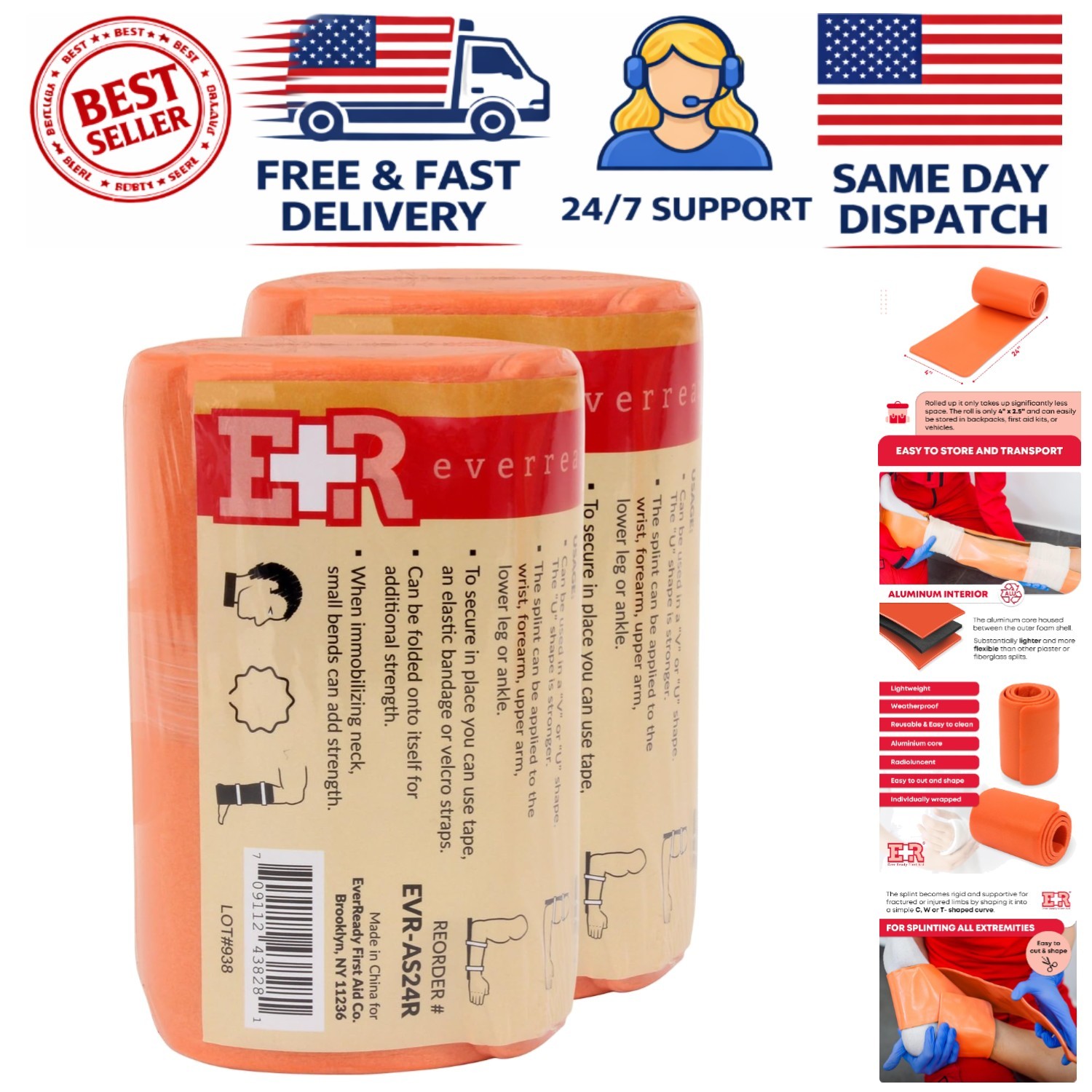 Versatile 24 Inch Lightweight Aluminum Splint – Reusable & Easy to Shape, 2 Pack