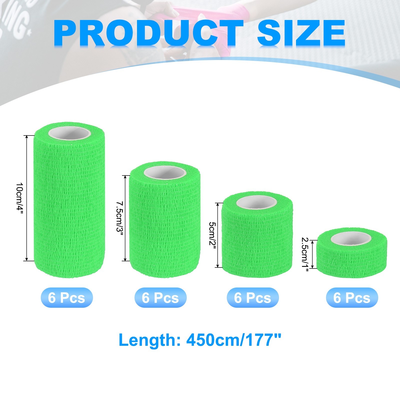 1″/2″/3″/4″ 24 Pcs 5 Yard Self Adhesive Bandage Wrap Self Tape Bright Green