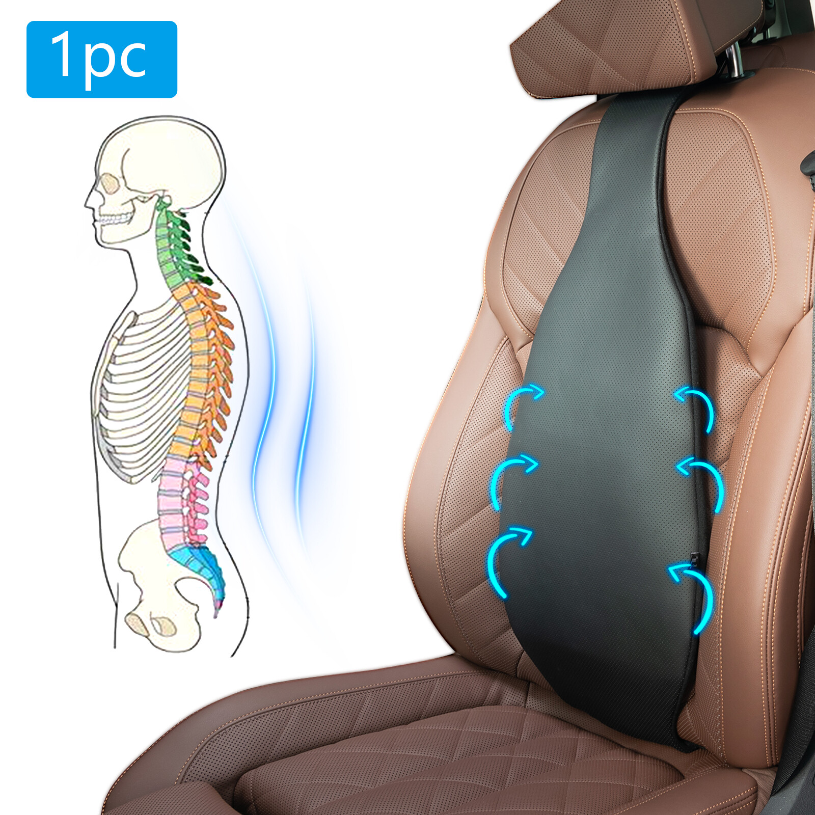 Car Seat Back Support PU Leather Back Rest Lumbar Support Cushion Waist Pillow