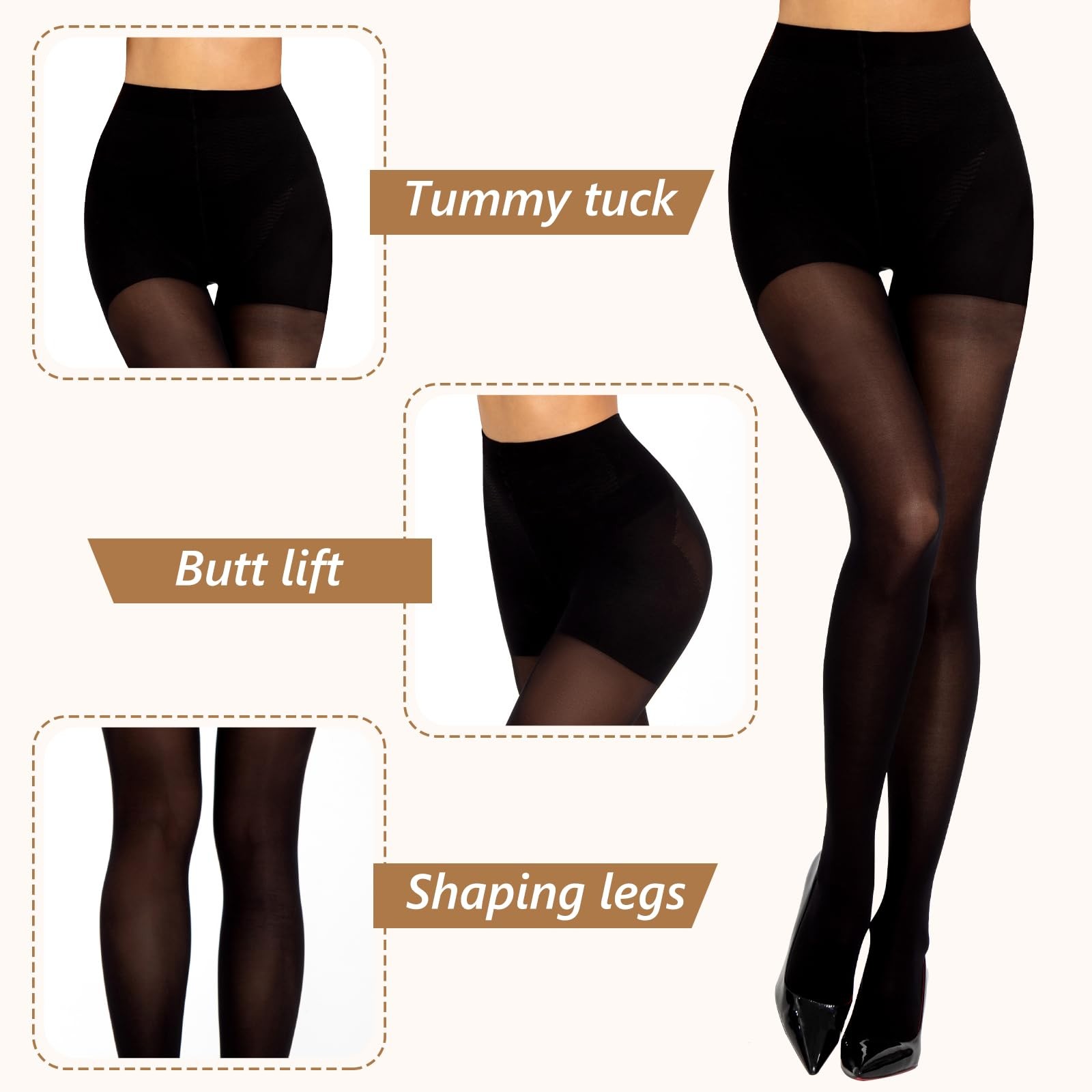 2 Pairs Compression Pantyhose for Women Shaping Black Tights 10-15mmHg Suppor…