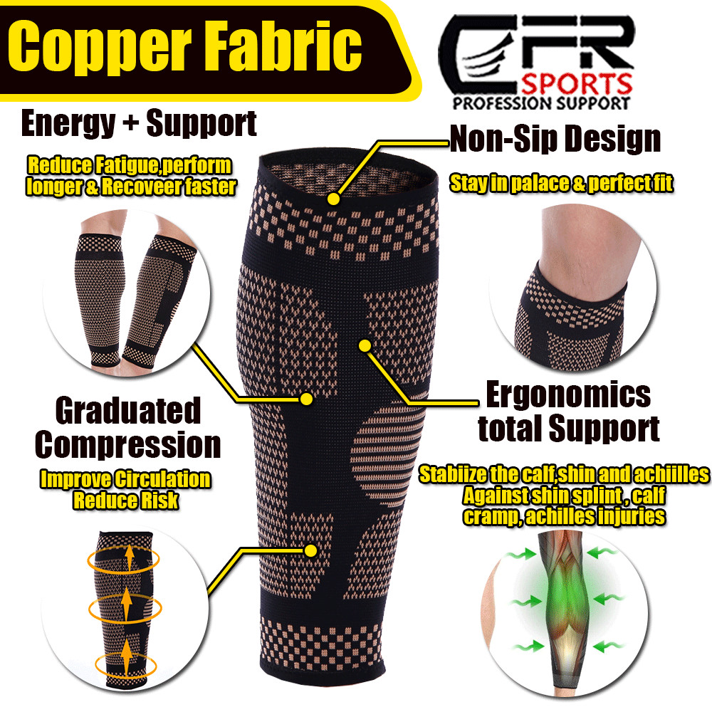 Copper Calf Support Brace Compression Sleeves Leg Pain Shin Splints Men & Women