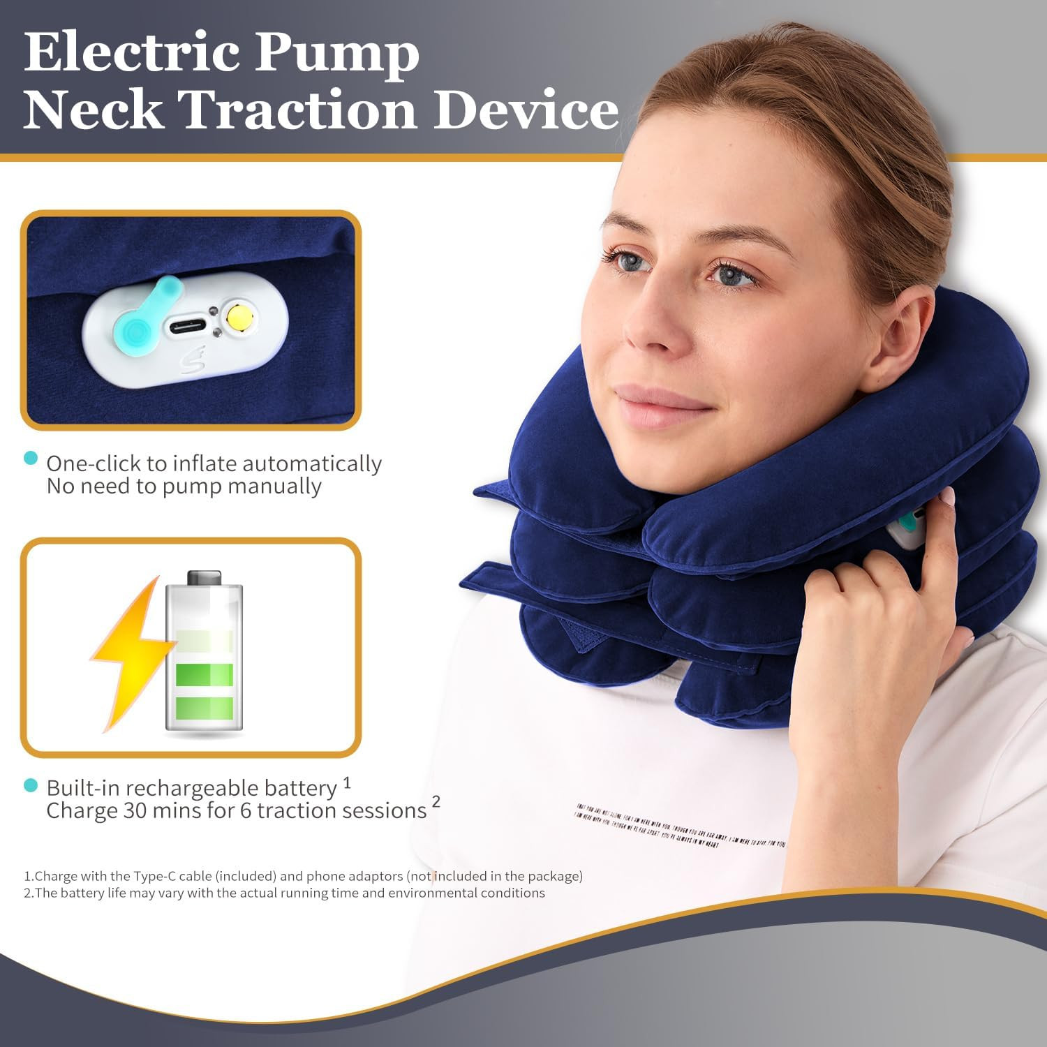 Electric Pump Cervical Neck Traction Device for Neck Pain Relief, One-Click-to-I