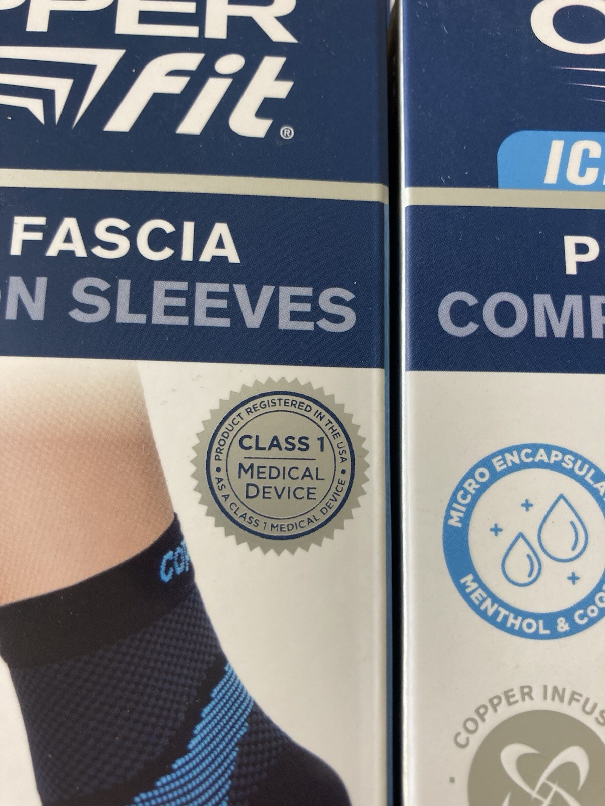 2 Copper Fit Menthol Infused Plantar Fascia Compression Sleeves S / M 8″ – 10″