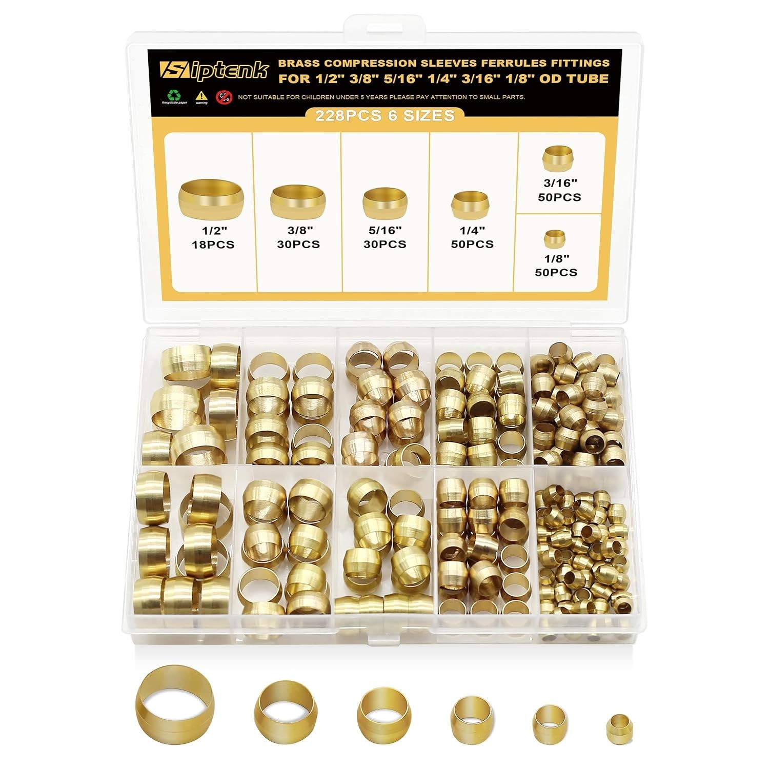 Universal Brass Compression Sleeves Kit 228PCS – 6 Sizes for Tough Applications