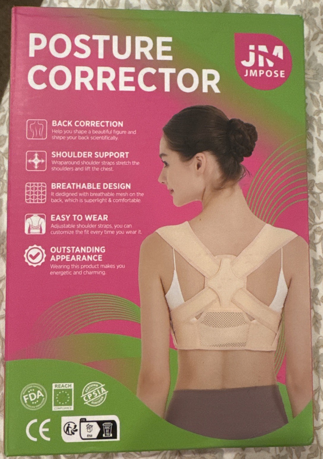 JMPose Posture Corrector Easy To Wear Size Small-Medium Shoulder Support Beige