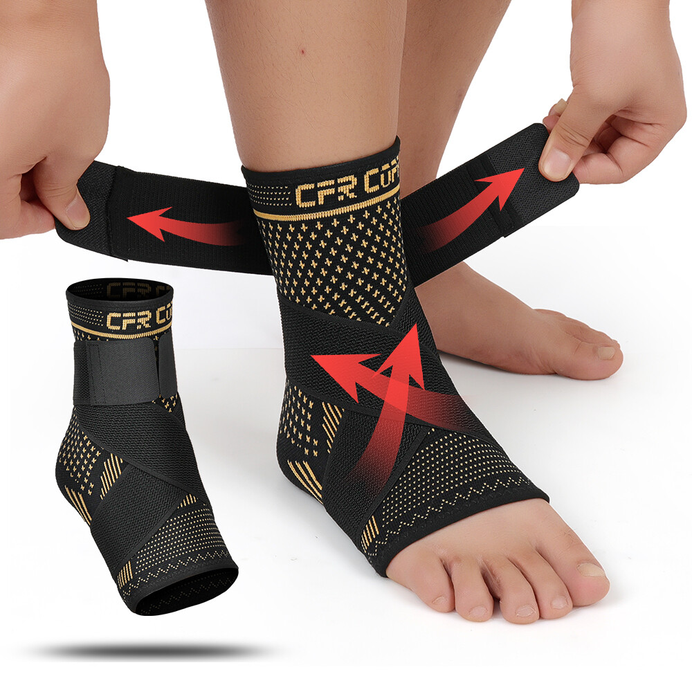 Copper Ankle Brace Support Compression Sleeve Arthritis Tendonitis Adjustable