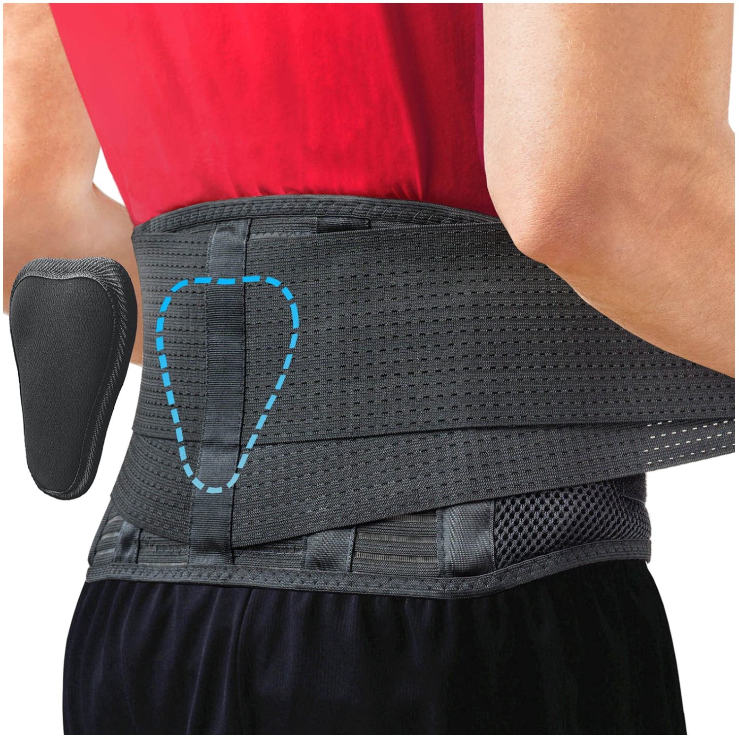 Black Large Back Support Belt with Removable Lumbar Pad for Ultimate Comfort