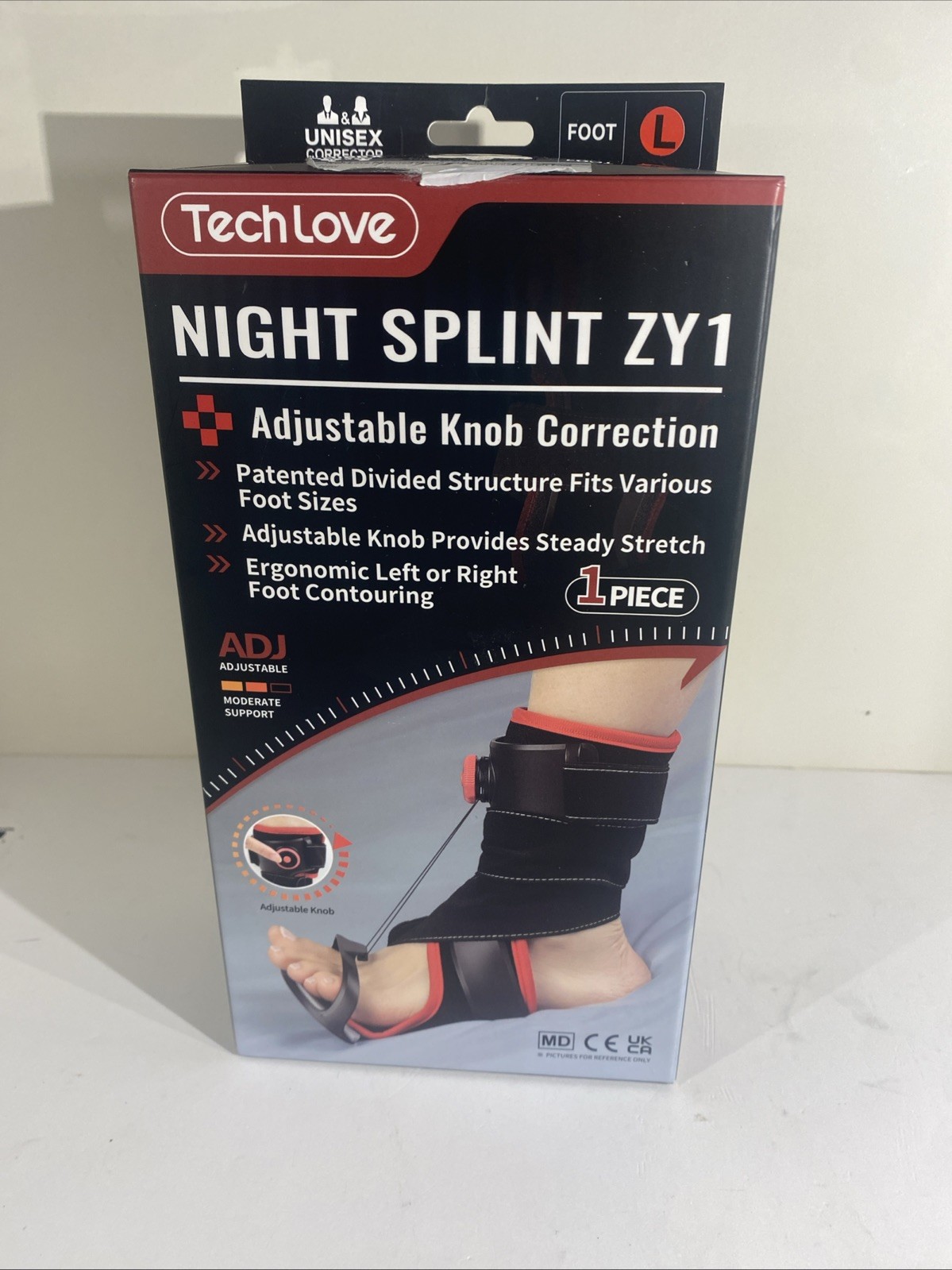 Tech Love Night Splint ZY1 Plantar Fasciitis Brace Left Foot Adjustable Large