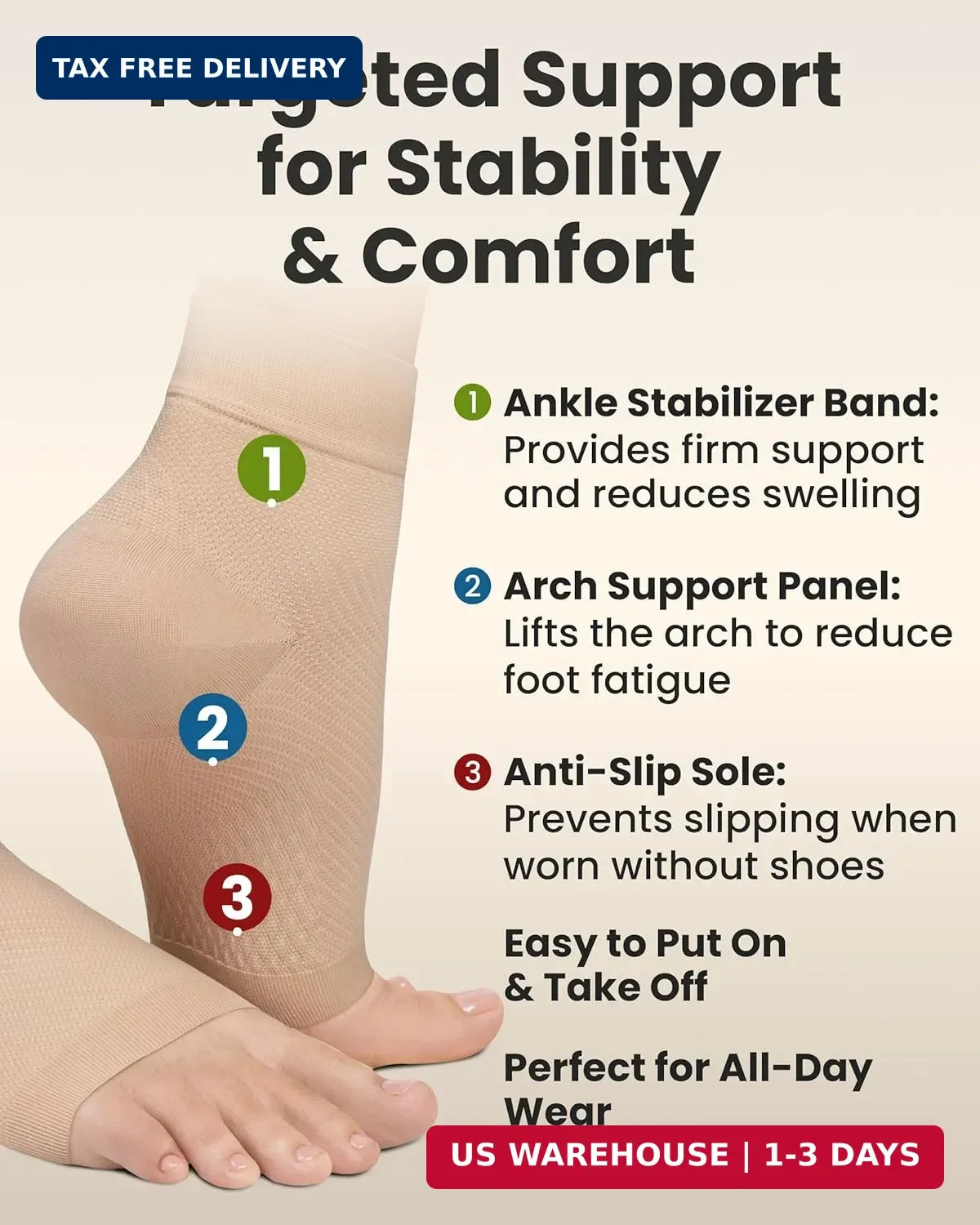 KEMFORD Ankle Compression Sleeve – 1-Pair, Plantar Fasciitis Braces – Open Toe C